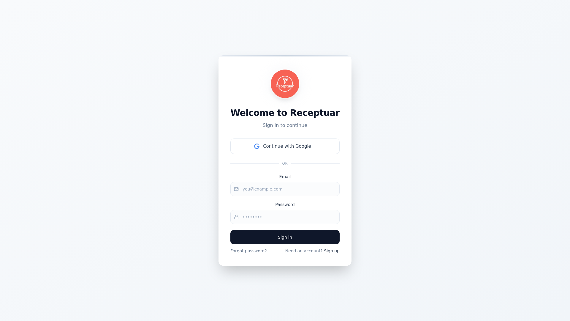 website screenshot of https://receptuar.app/