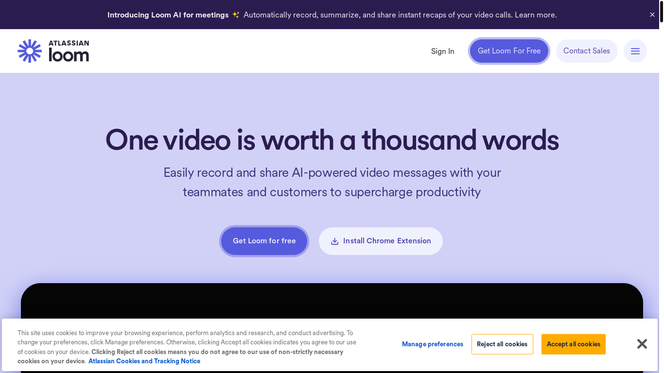 website screenshot of https://loom.com/