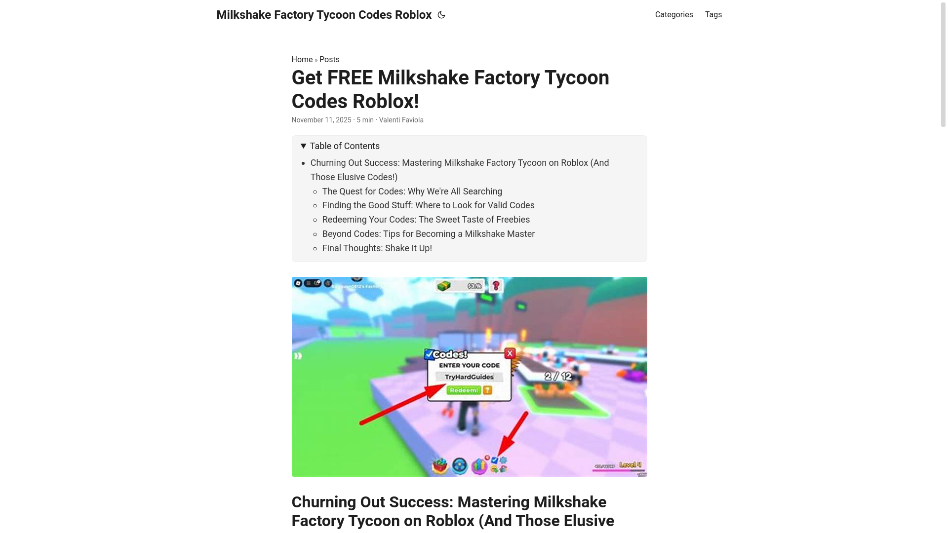 website screenshot of https://milkshake-factory-tycoon-codes-roblox.pages.dev/