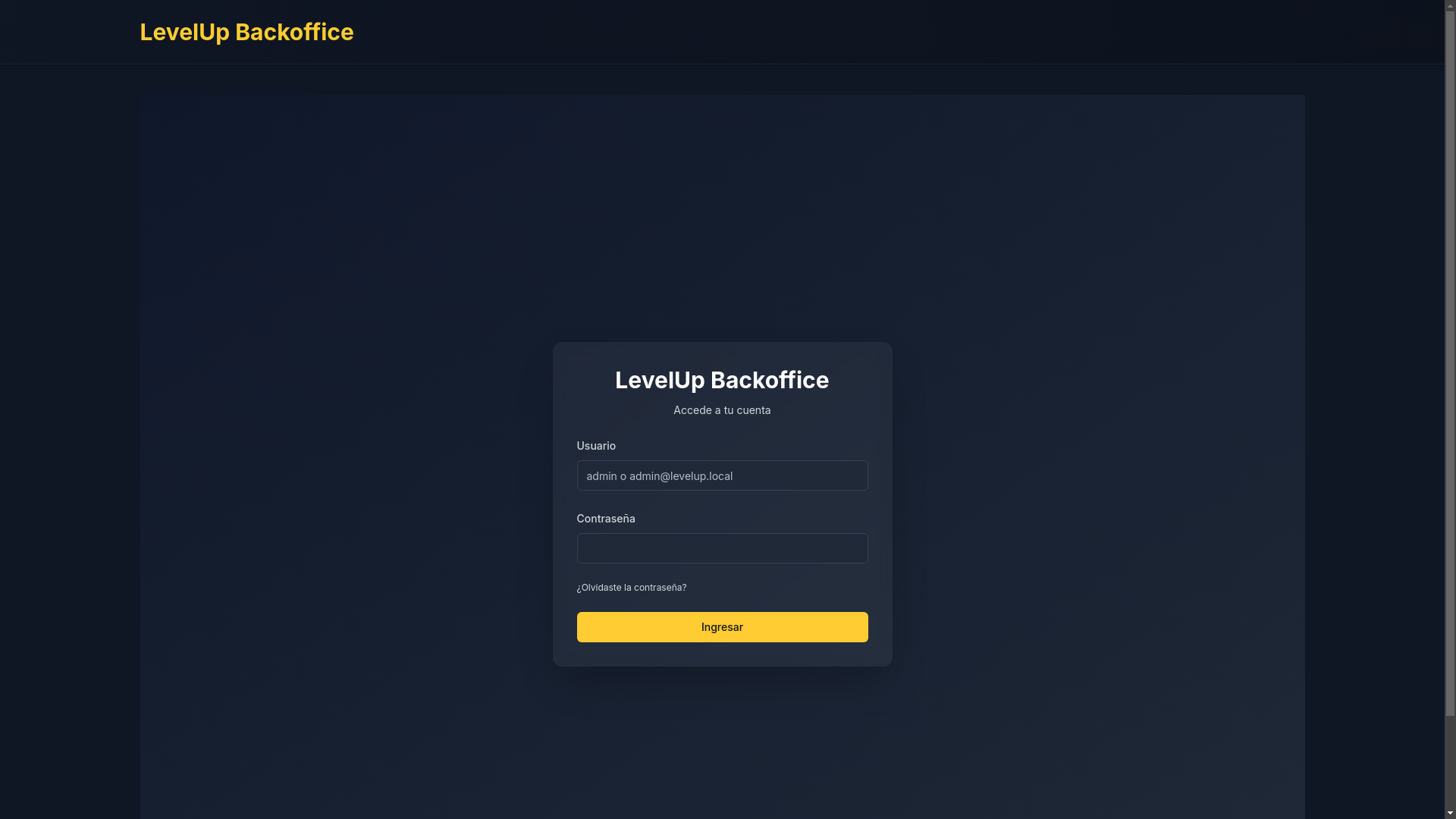 website screenshot of https://levelup-games.es/