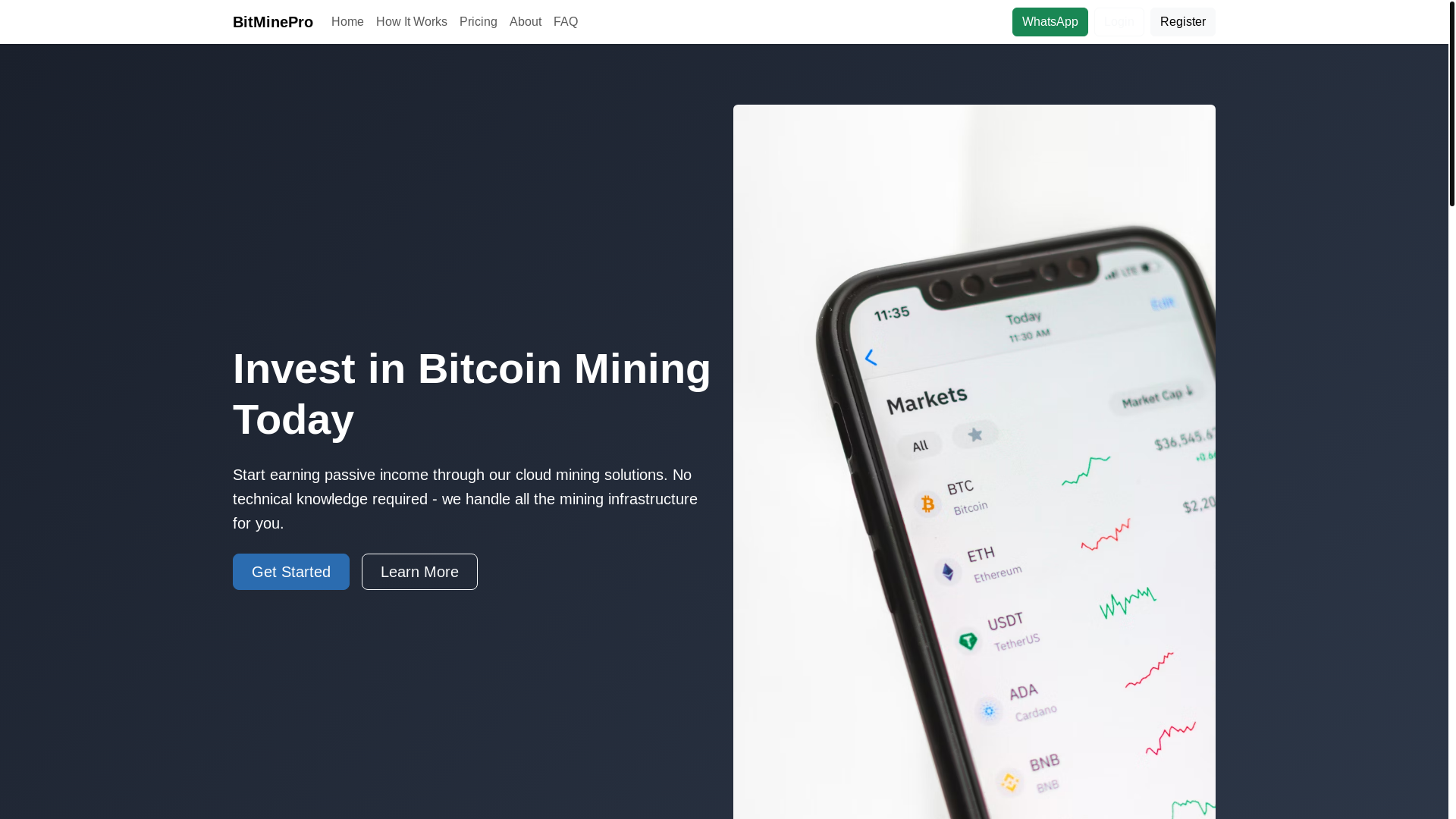 website screenshot of https://howtoinvestinbitcoinmining.online/