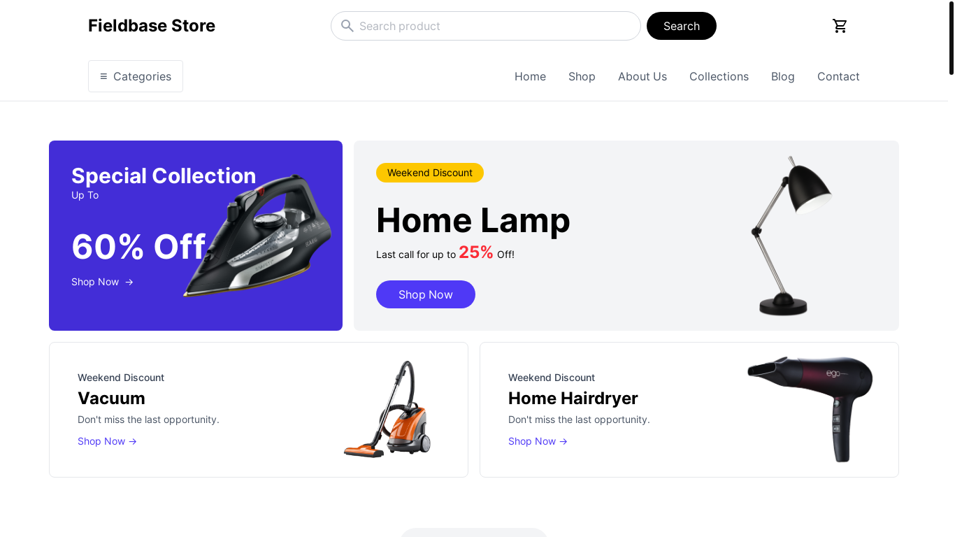 website screenshot of https://fieldbasestore.com/