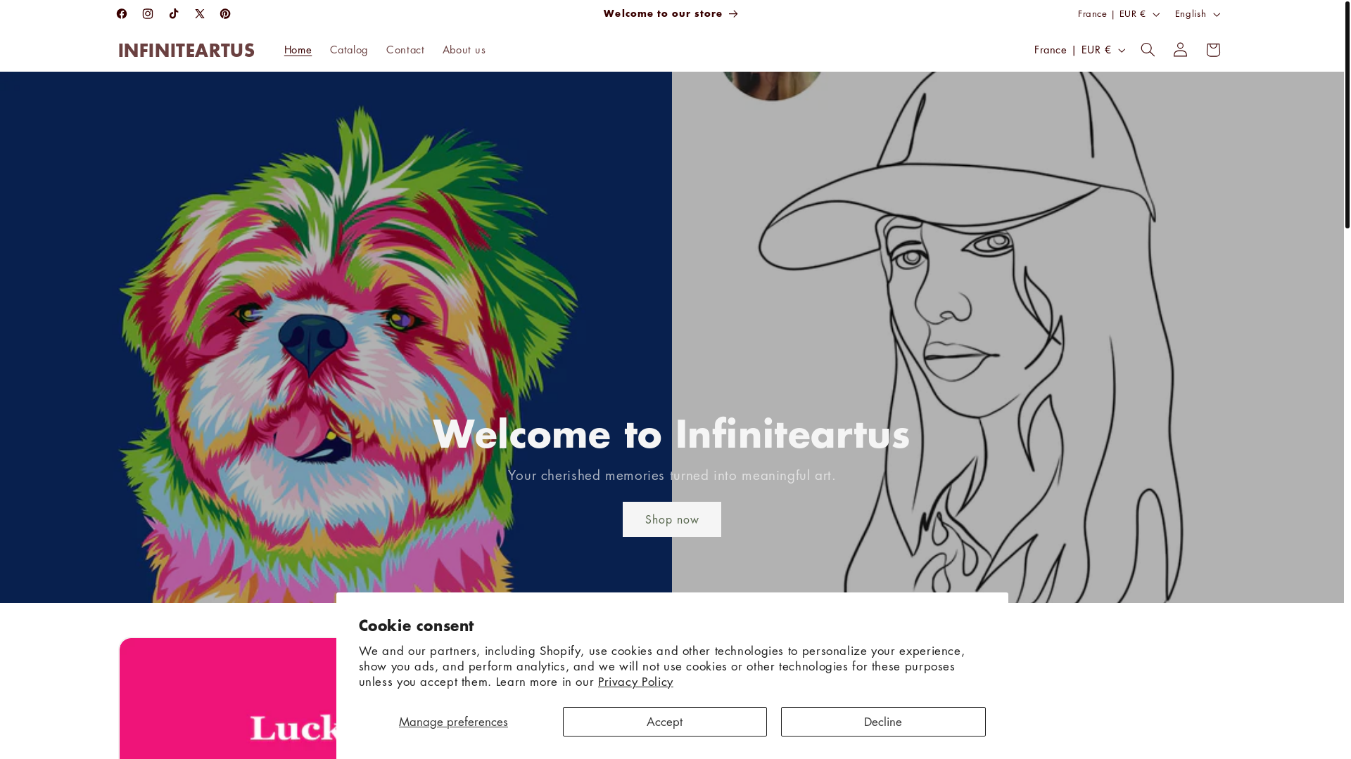 website screenshot of https://infiniteartus.store/