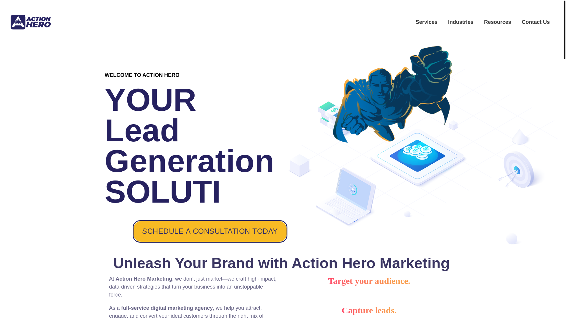 website screenshot of https://actionherogrowth.com/