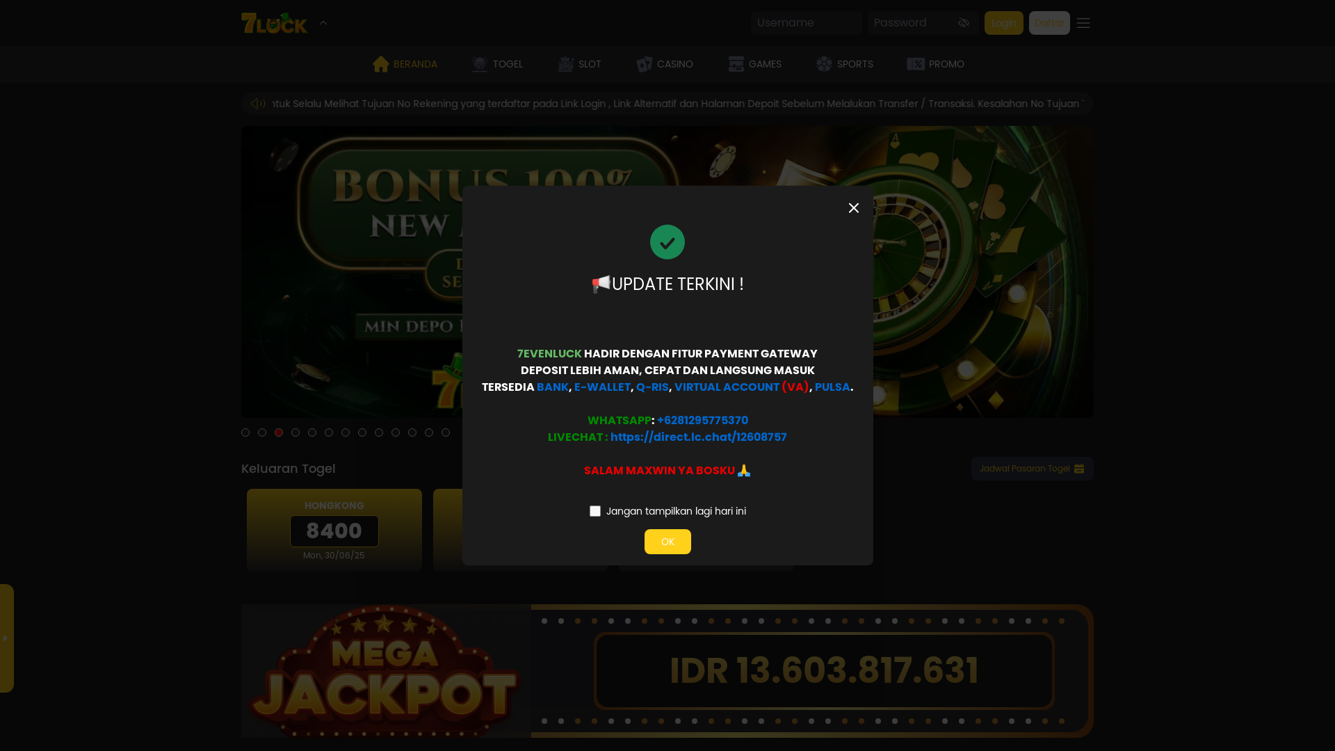 website screenshot of https://apk7evenluck.monster/