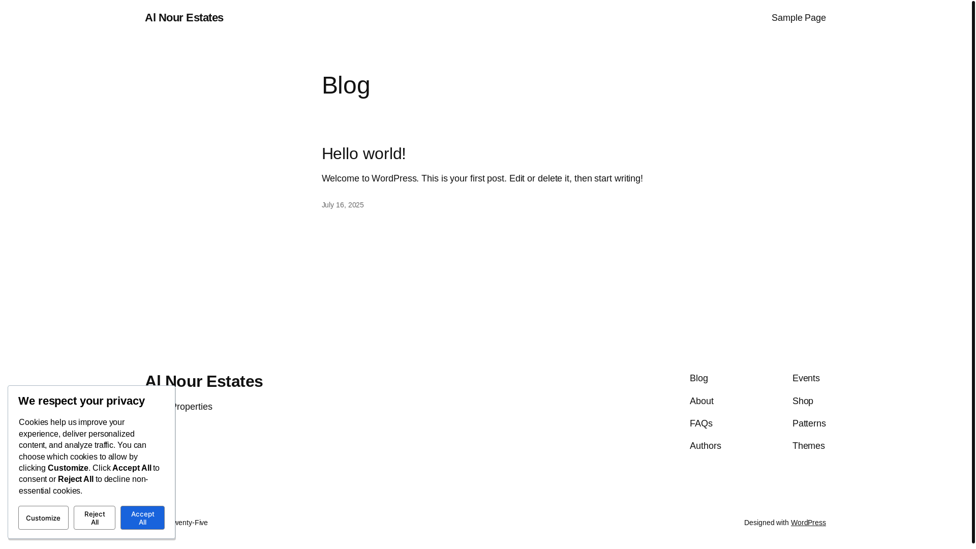 website screenshot of https://alnourestates.com/