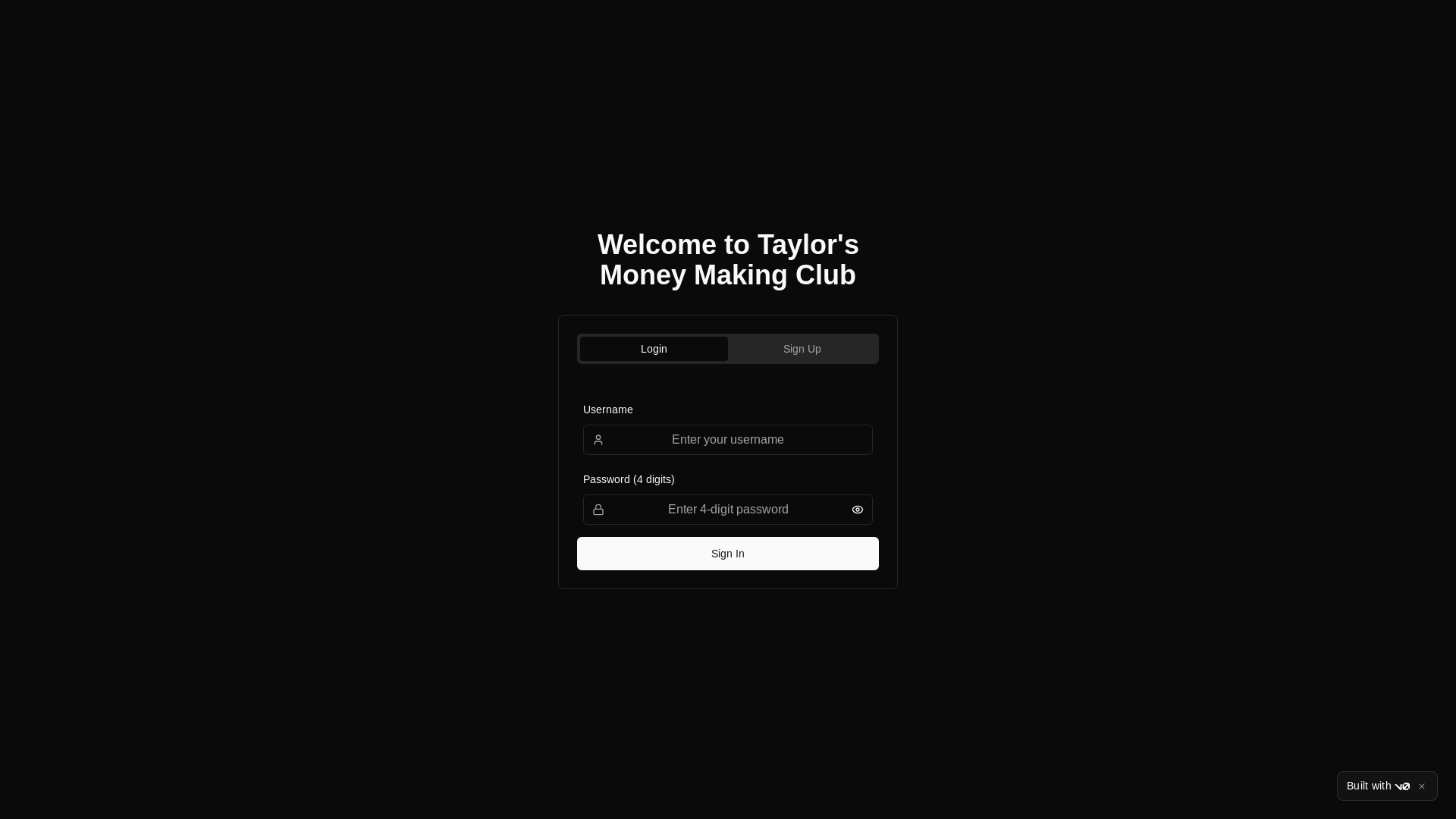 website screenshot of https://taylorsmoneyclub.com/