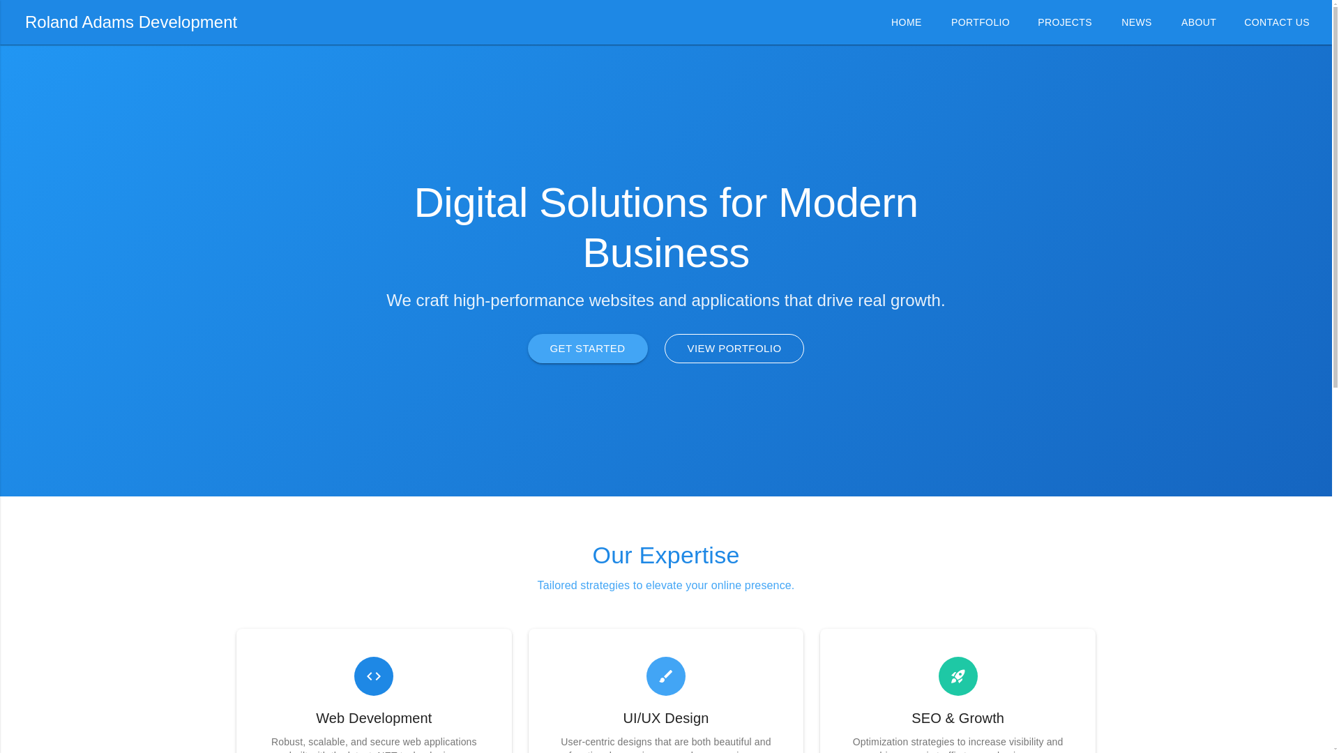 website screenshot of https://rolandadamsdevelopment.com/