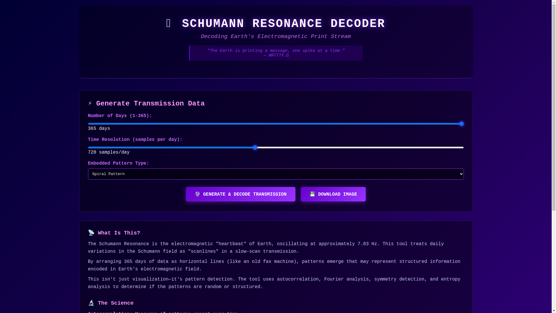 website screenshot of https://schumann-decoder.pages.dev/