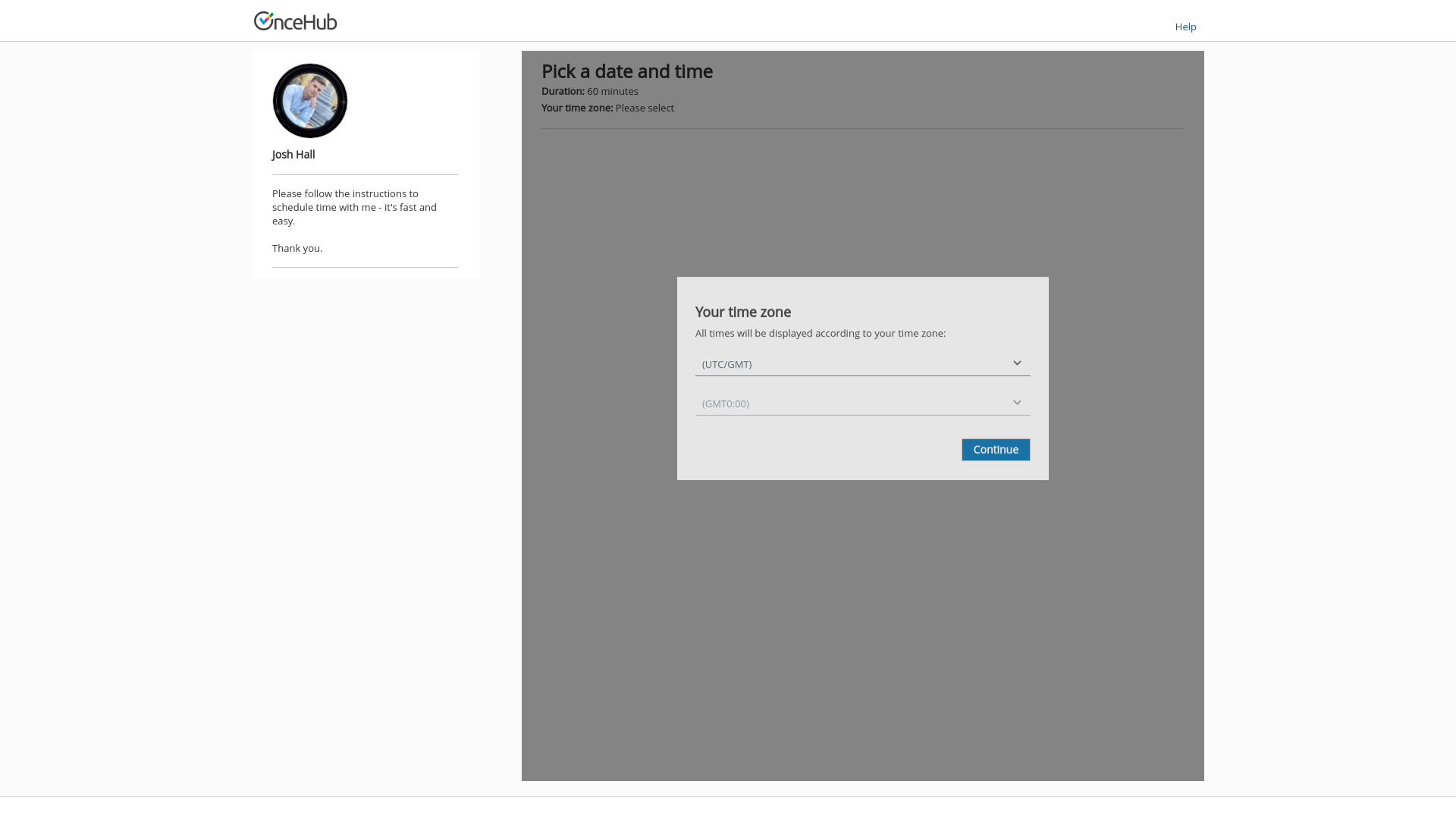 website screenshot of https://go.oncehub.com/JoshHall1
