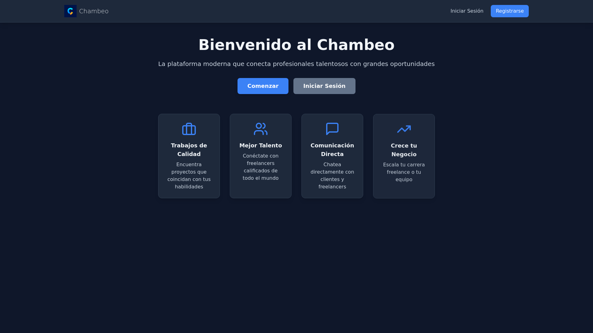 website screenshot of https://chambeoapp.com/