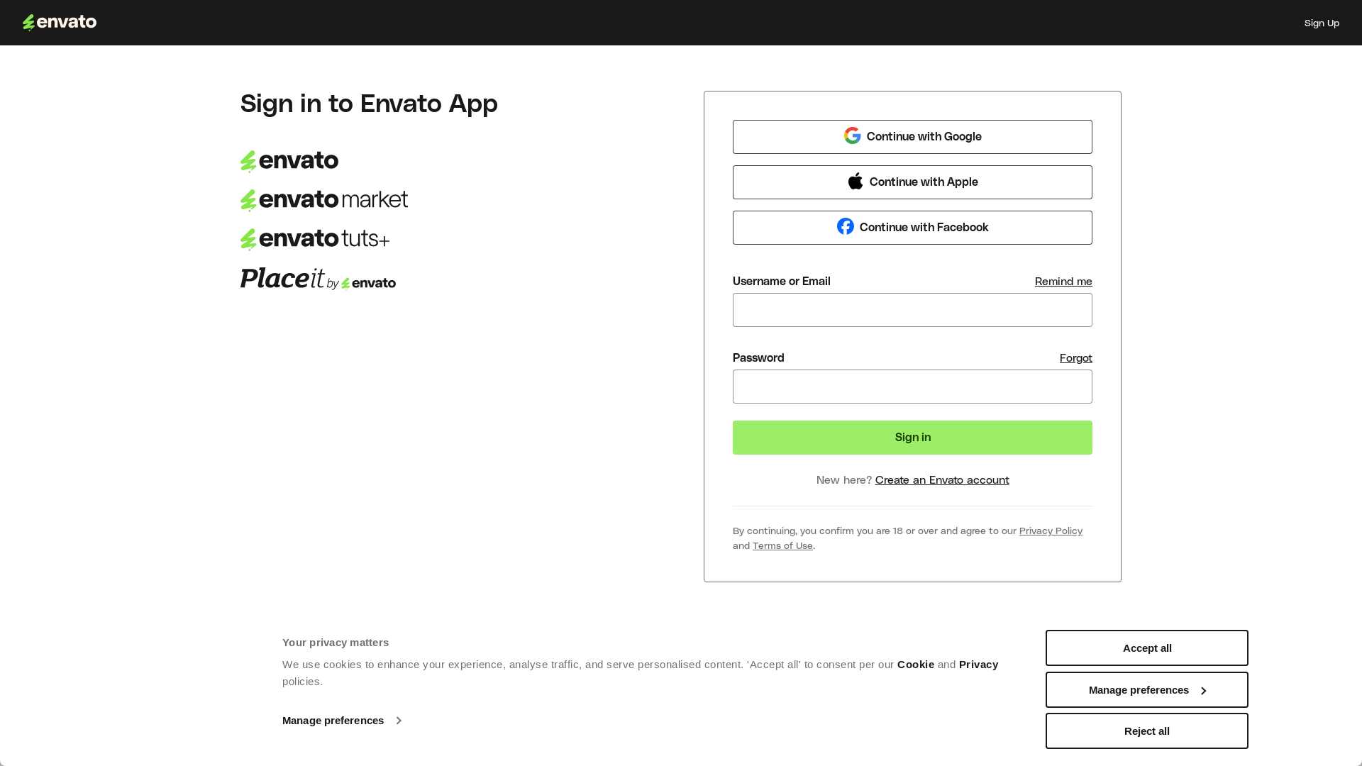 website screenshot of https://app.envato.com/