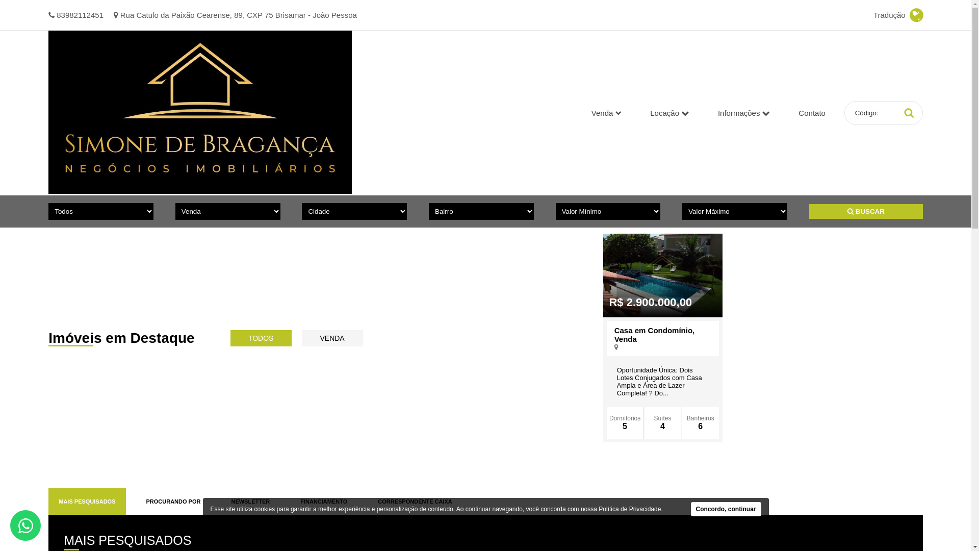 website screenshot of https://simonebragancaimoveis.com.br/