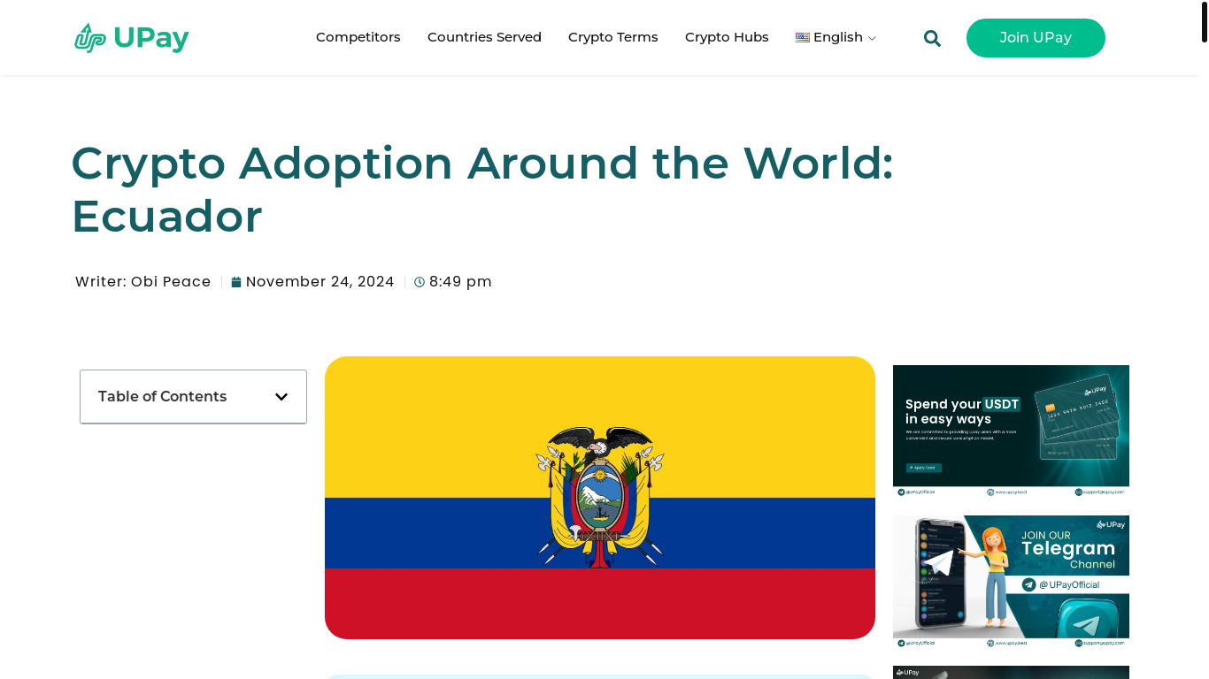 website screenshot of https://blog.upay.best/crypto-adoption/ecuador/
