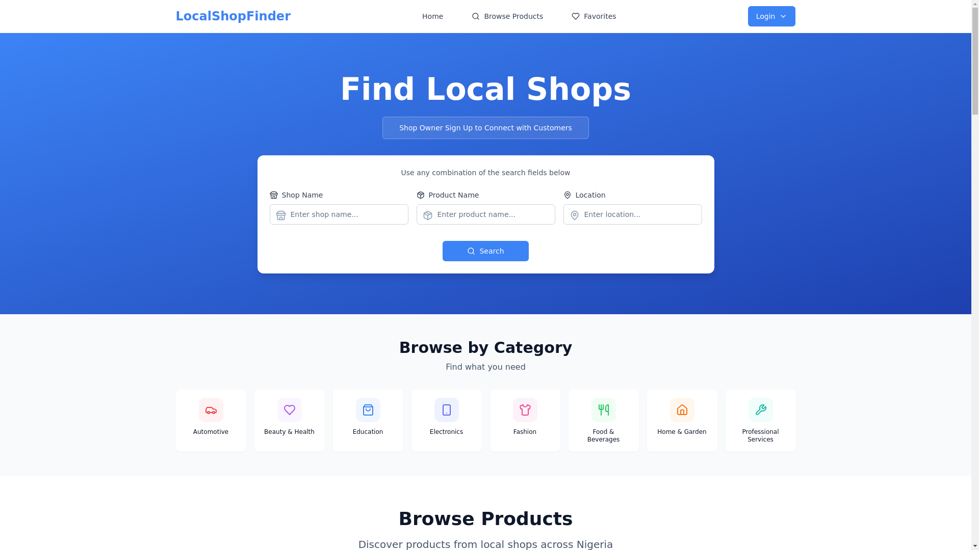website screenshot of https://findshopsnearby.com/