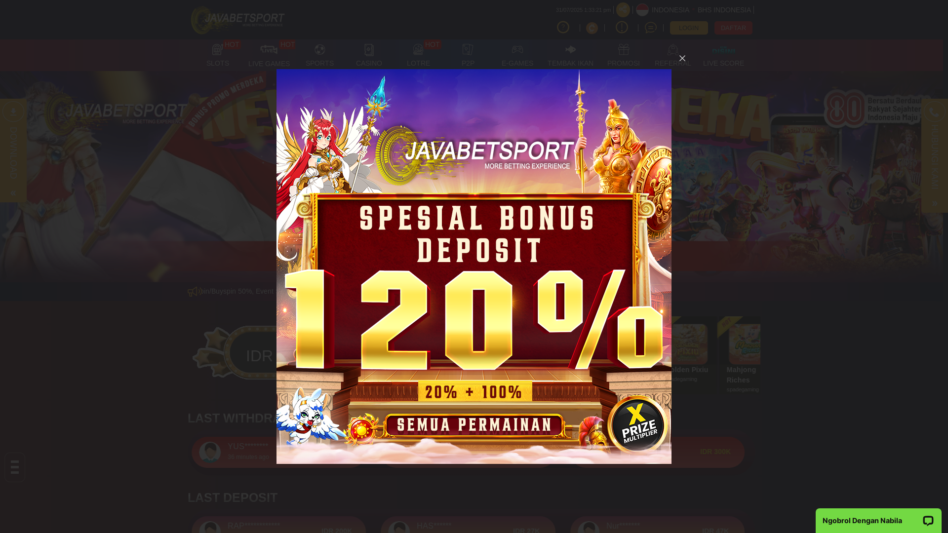 website screenshot of https://bonus100javabetsport.com/