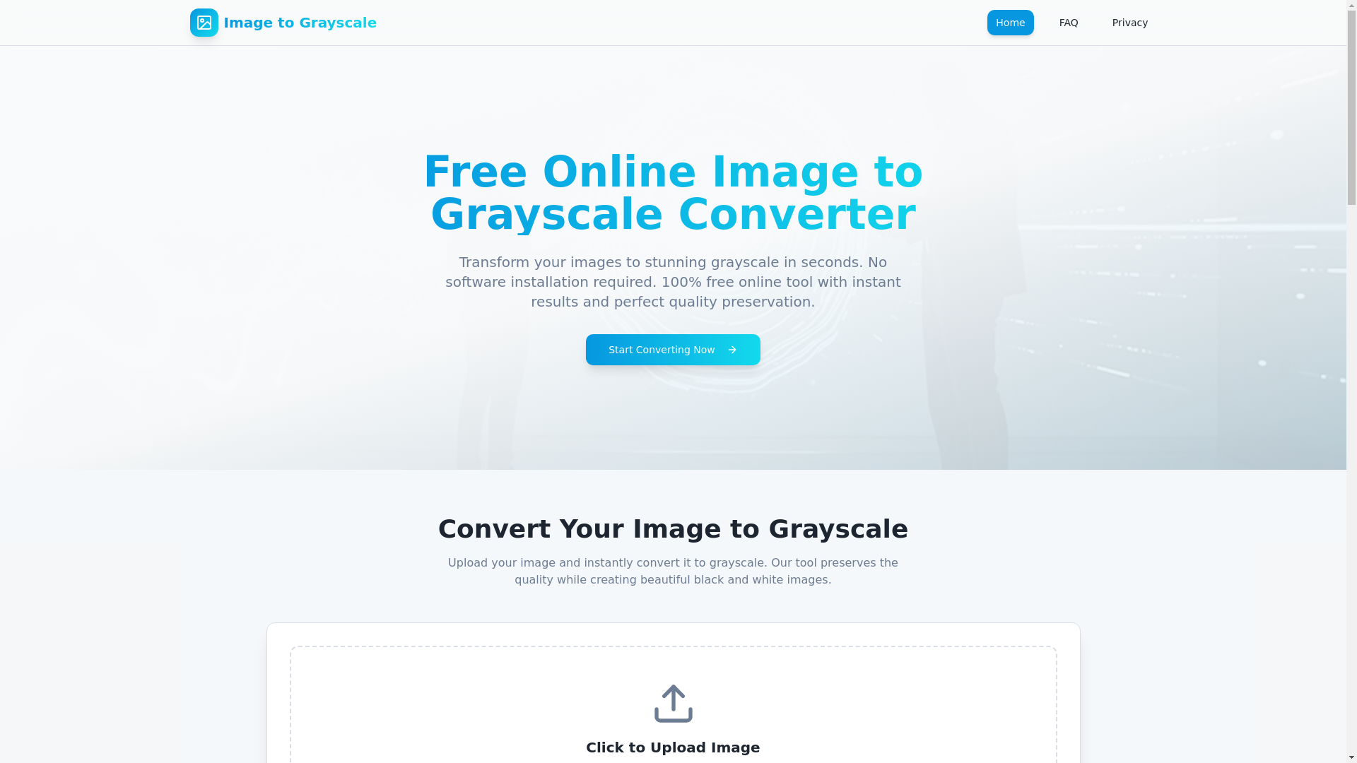 website screenshot of https://imagetograyscale.org/