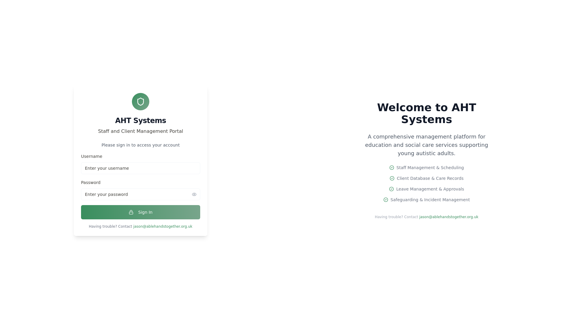 website screenshot of https://ahtsystems.org/
