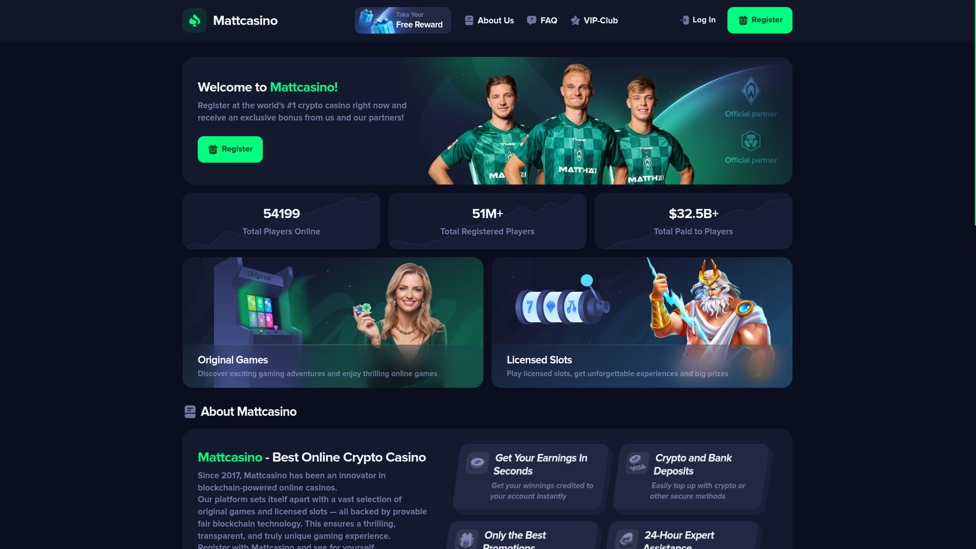 website screenshot of https://mattcasino.org/