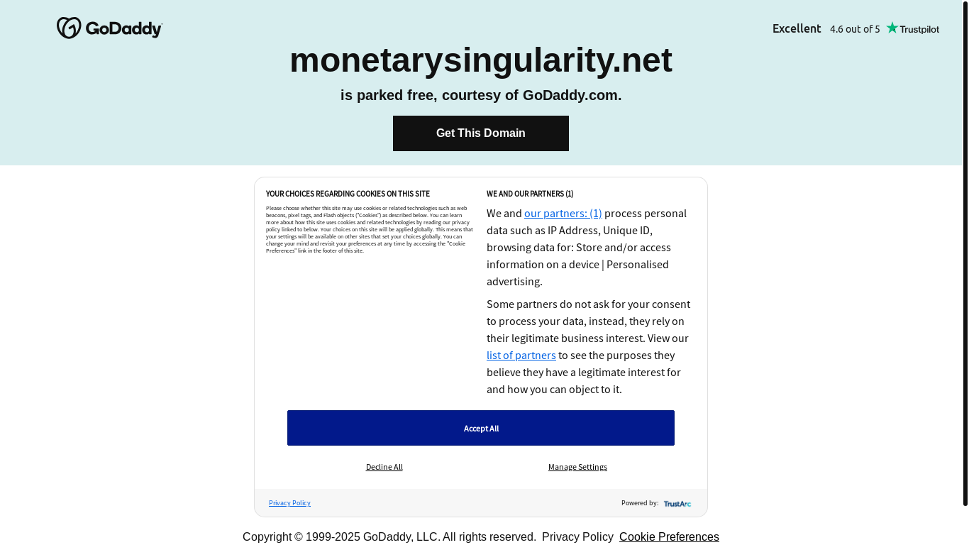 website screenshot of https://monetarysingularity.net/