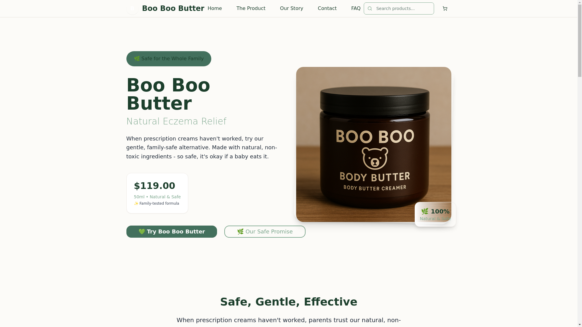 website screenshot of https://booboobutter.com/