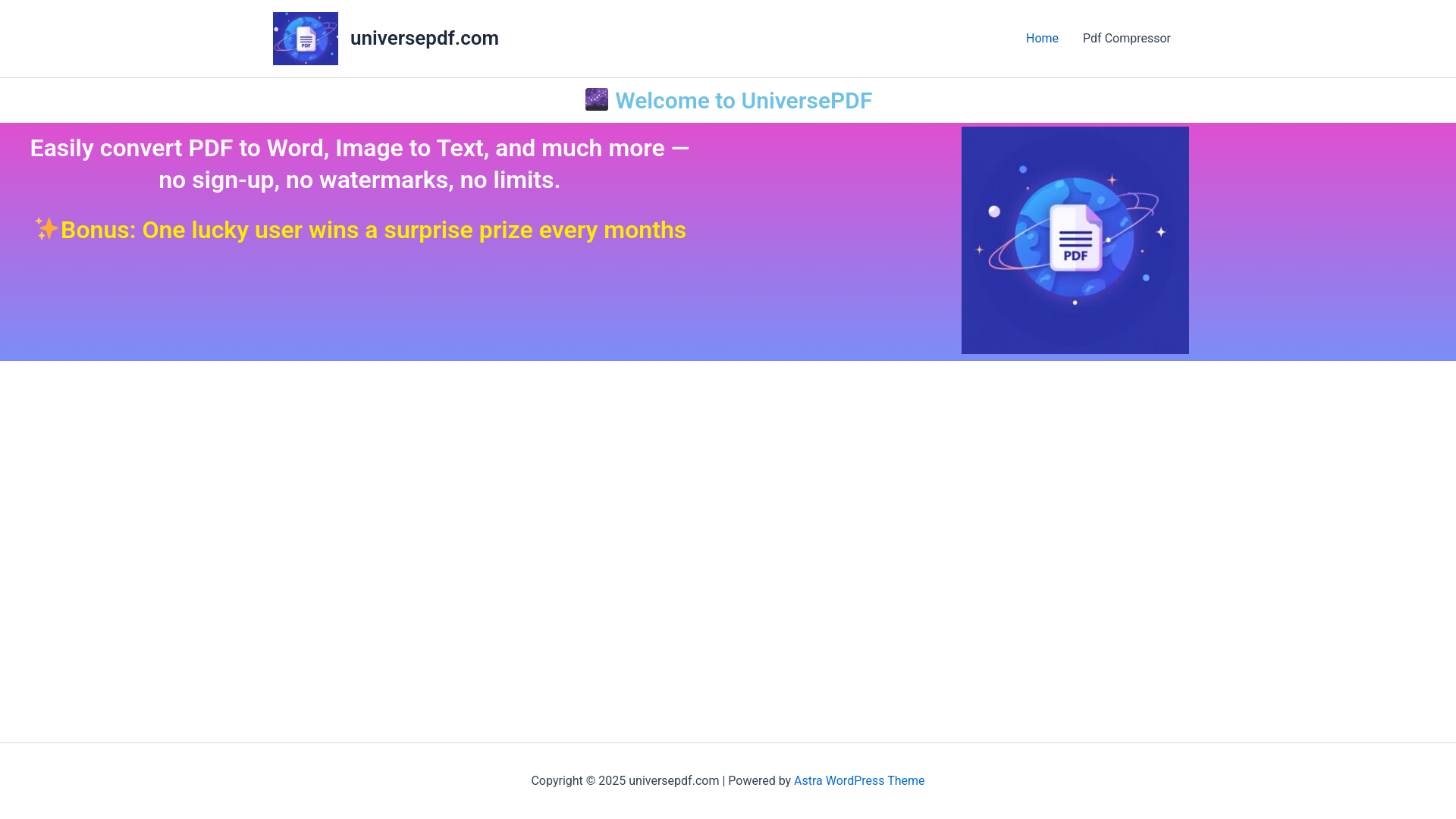website screenshot of https://universepdf.com/
