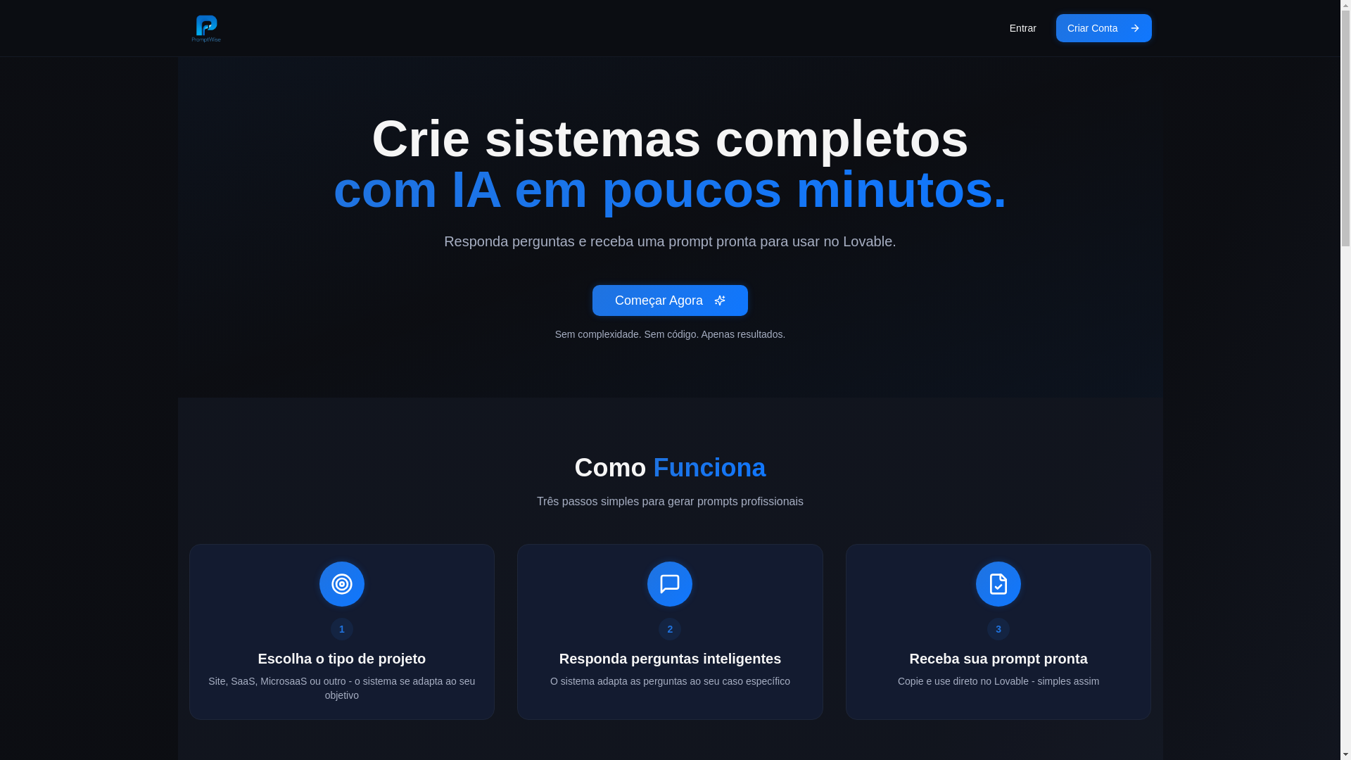 website screenshot of https://promptwise.com.br/