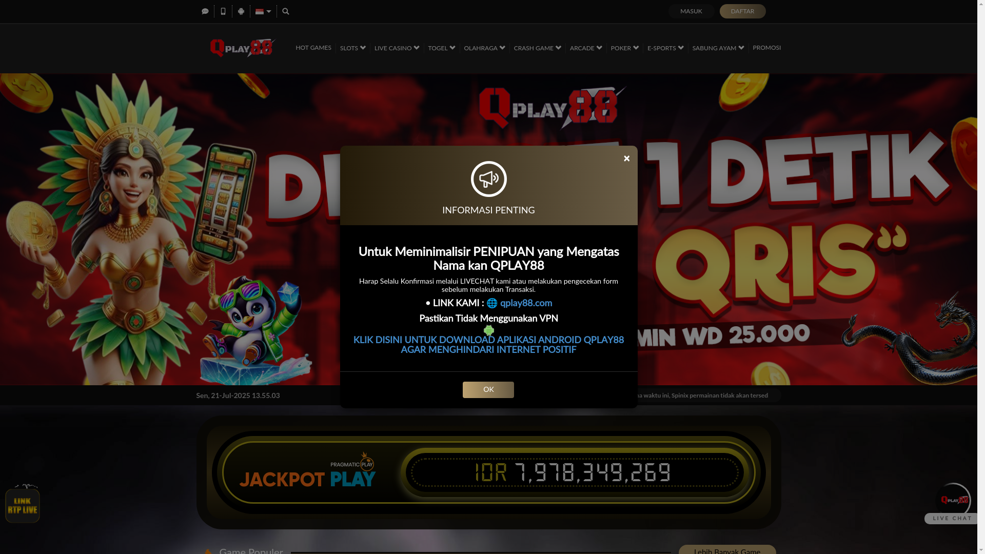 website screenshot of https://bombaqplay88.site/