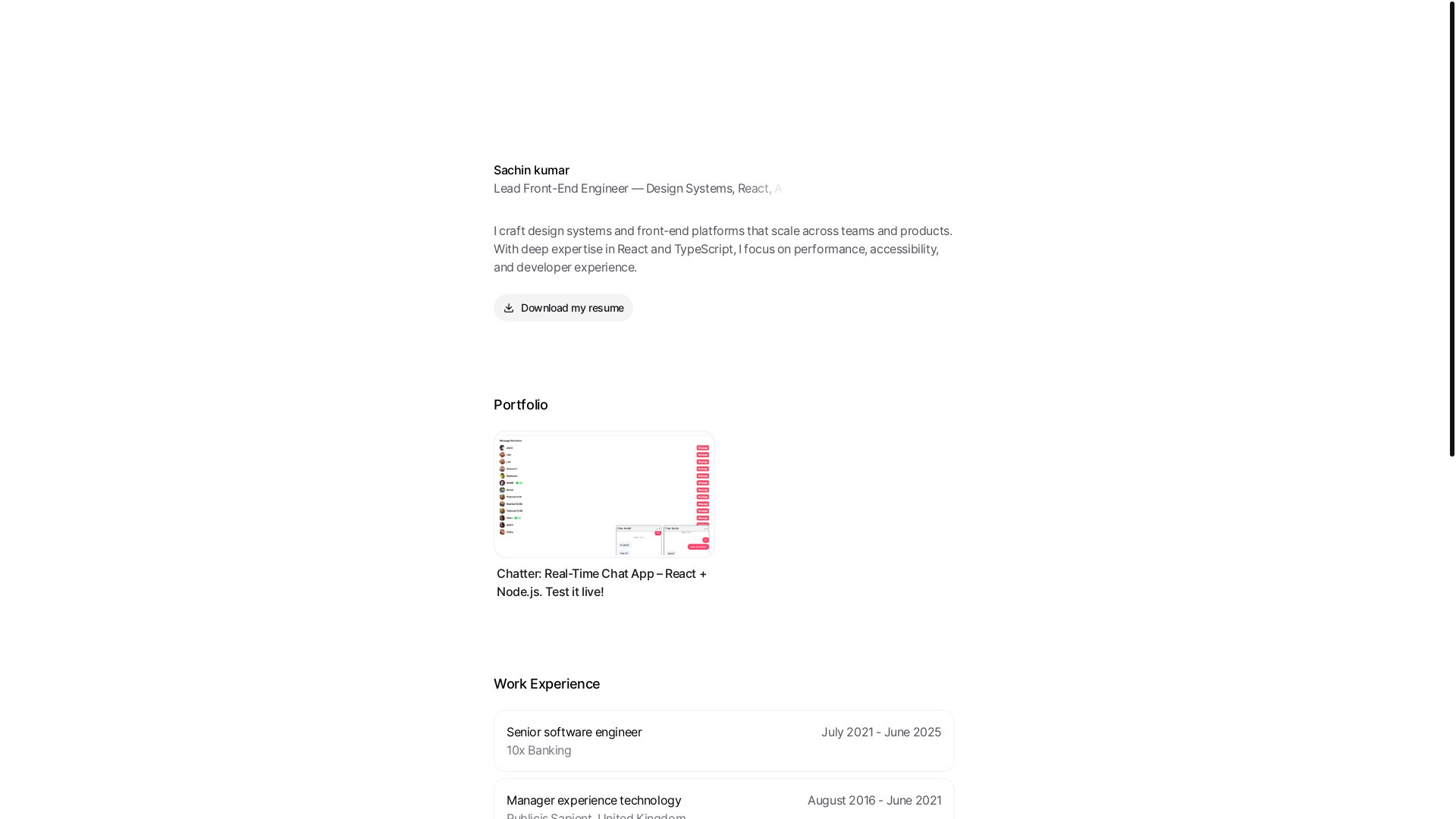 website screenshot of https://sachink.dev/