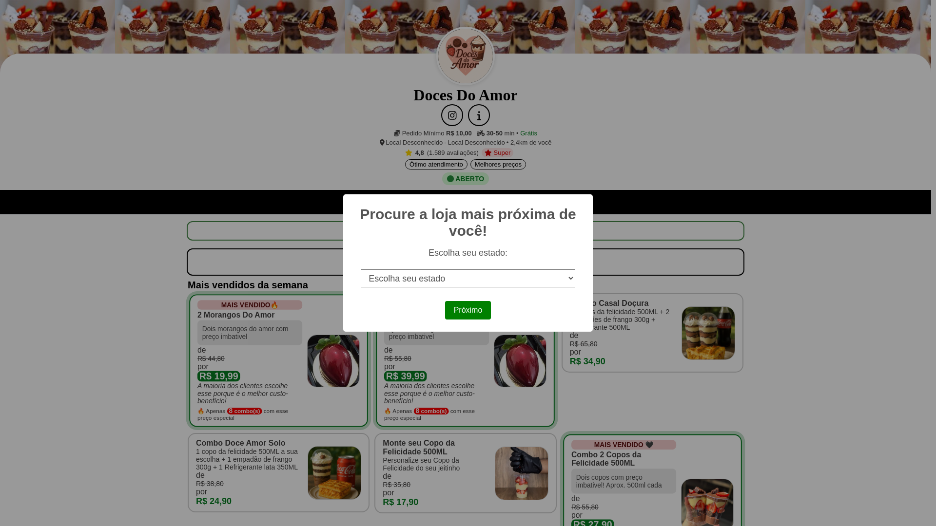 website screenshot of https://docesdoamor.site/