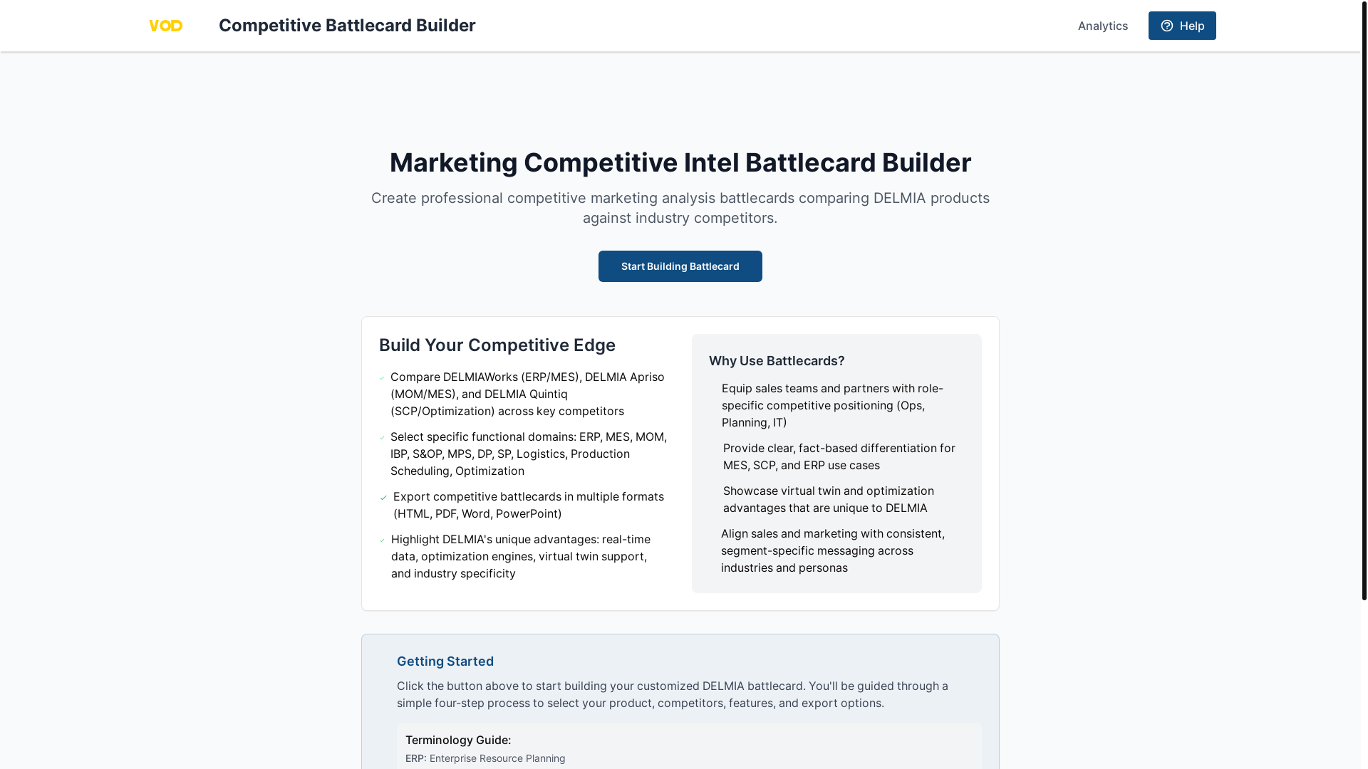 website screenshot of https://delmiacompetitivebattlecardcreatorapp.com/