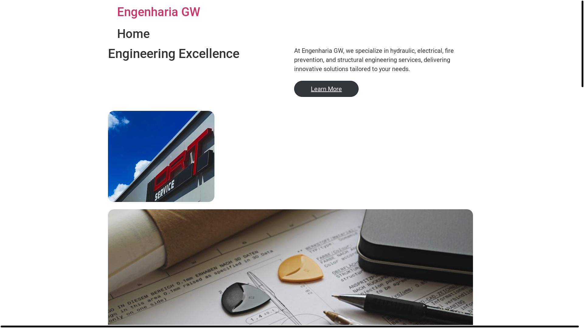 website screenshot of https://engenhariagw.com.br/