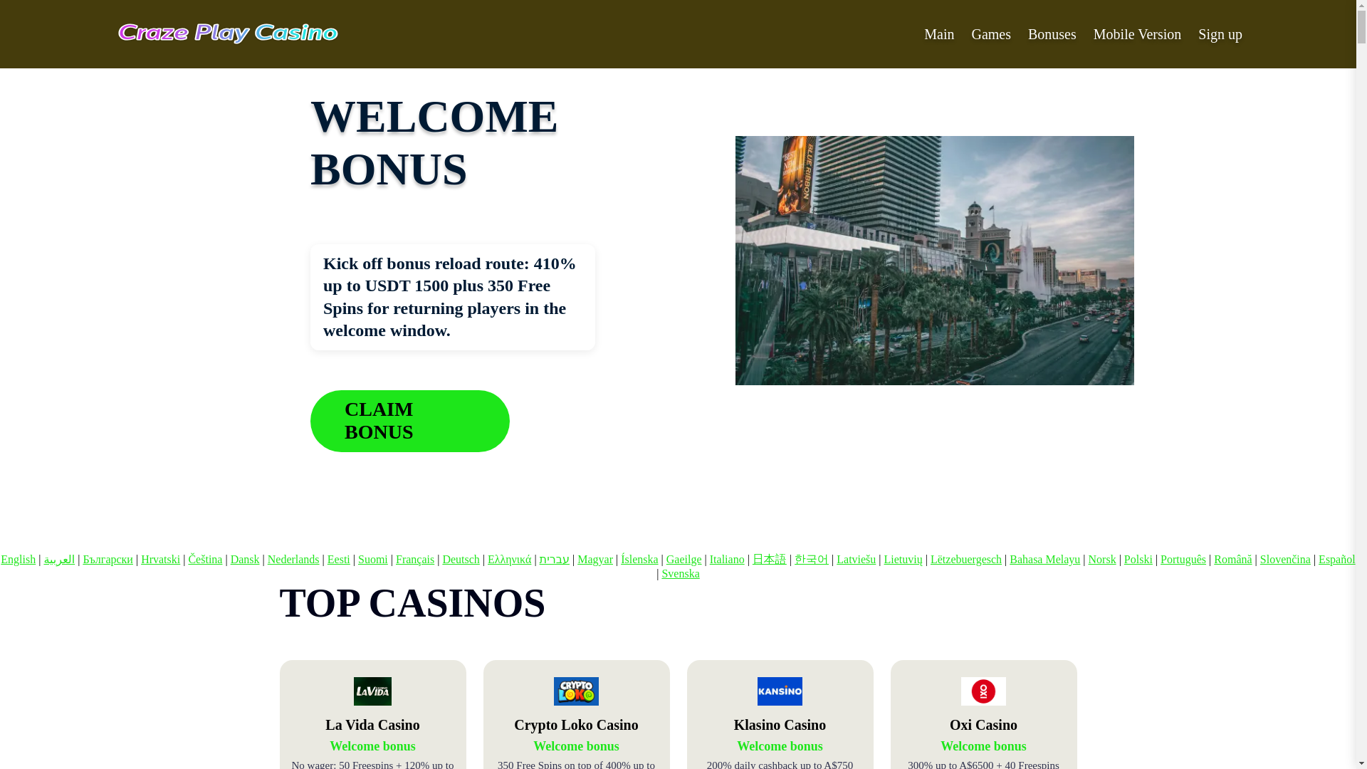 website screenshot of https://crazeplay1.bond/