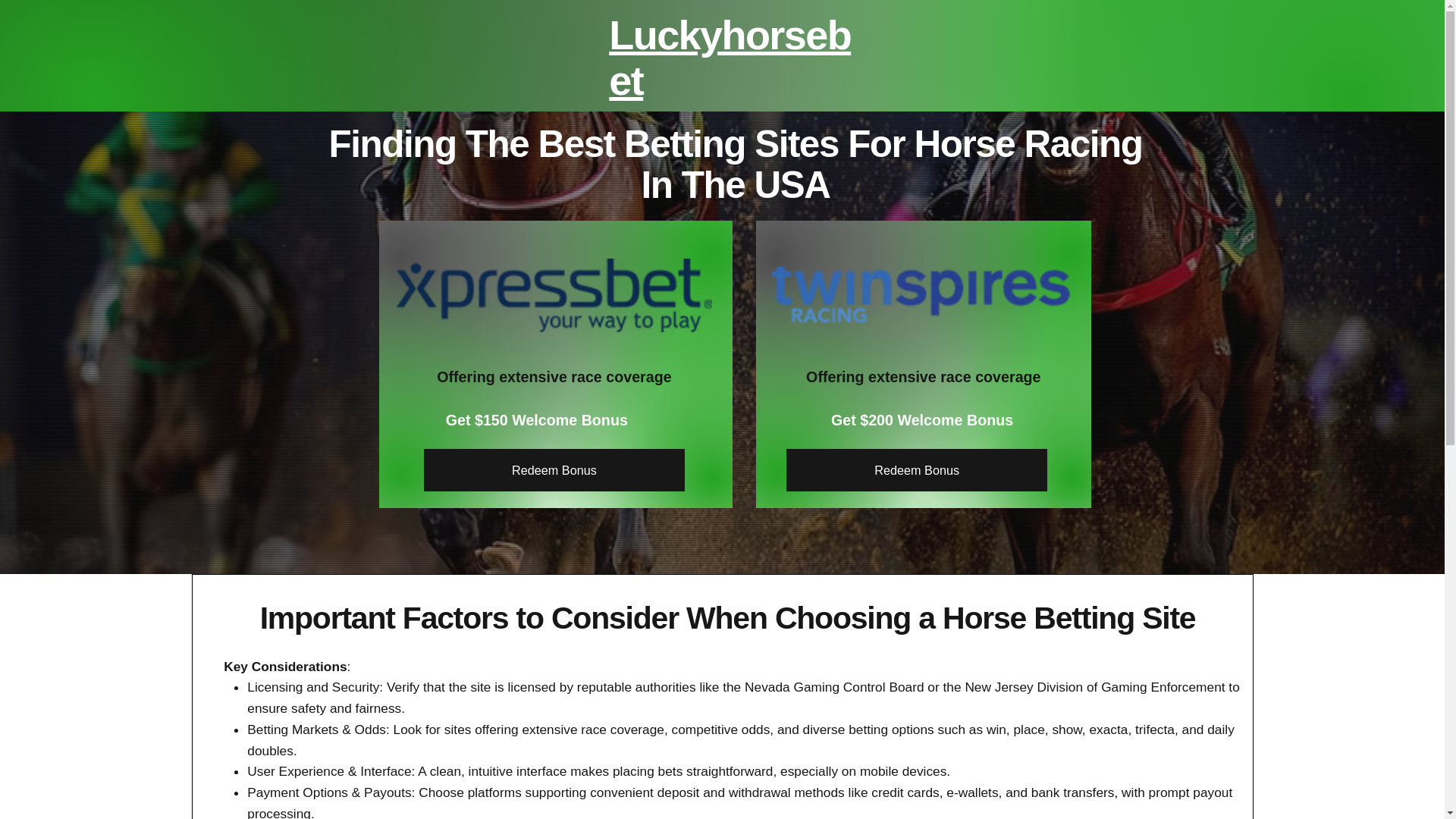 website screenshot of https://luckyhorsebet.com/