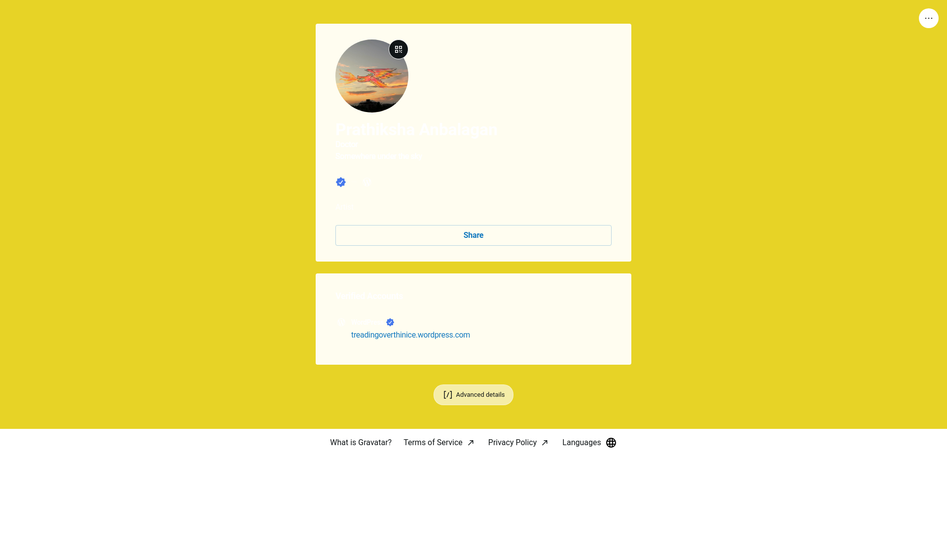 website screenshot of https://prathikshaanbalagan.link/
