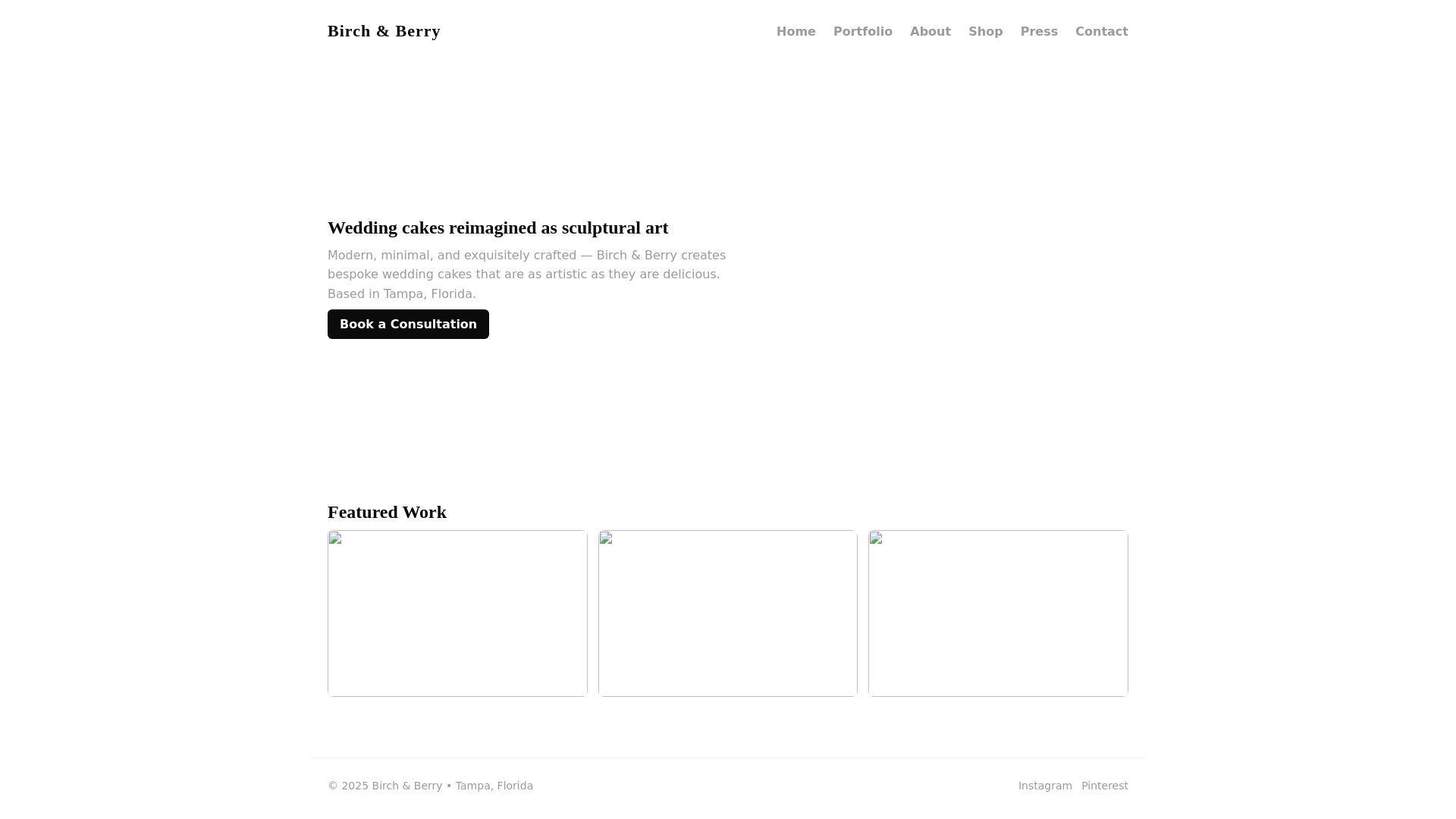 website screenshot of https://birchandberrycakes.com/