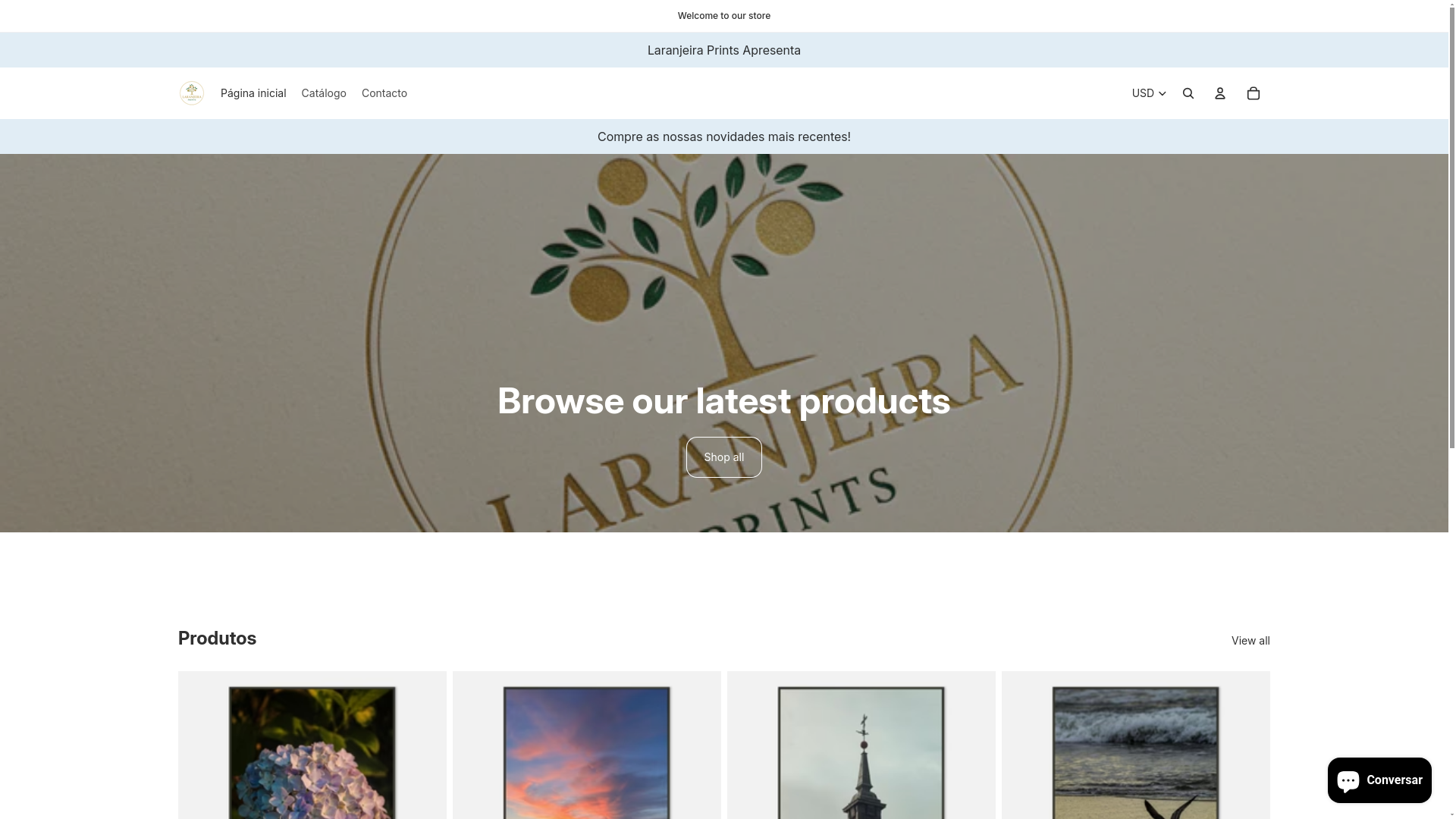 website screenshot of https://laranjeiraprints.com/
