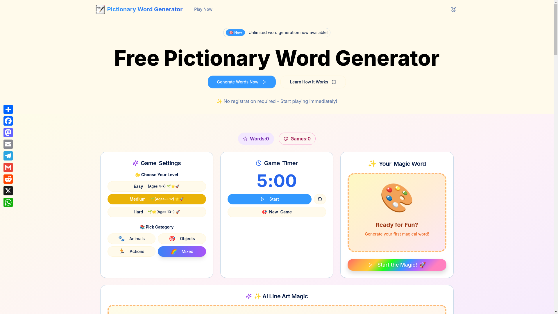 website screenshot of https://pictionarywordgenerator-app.pages.dev/