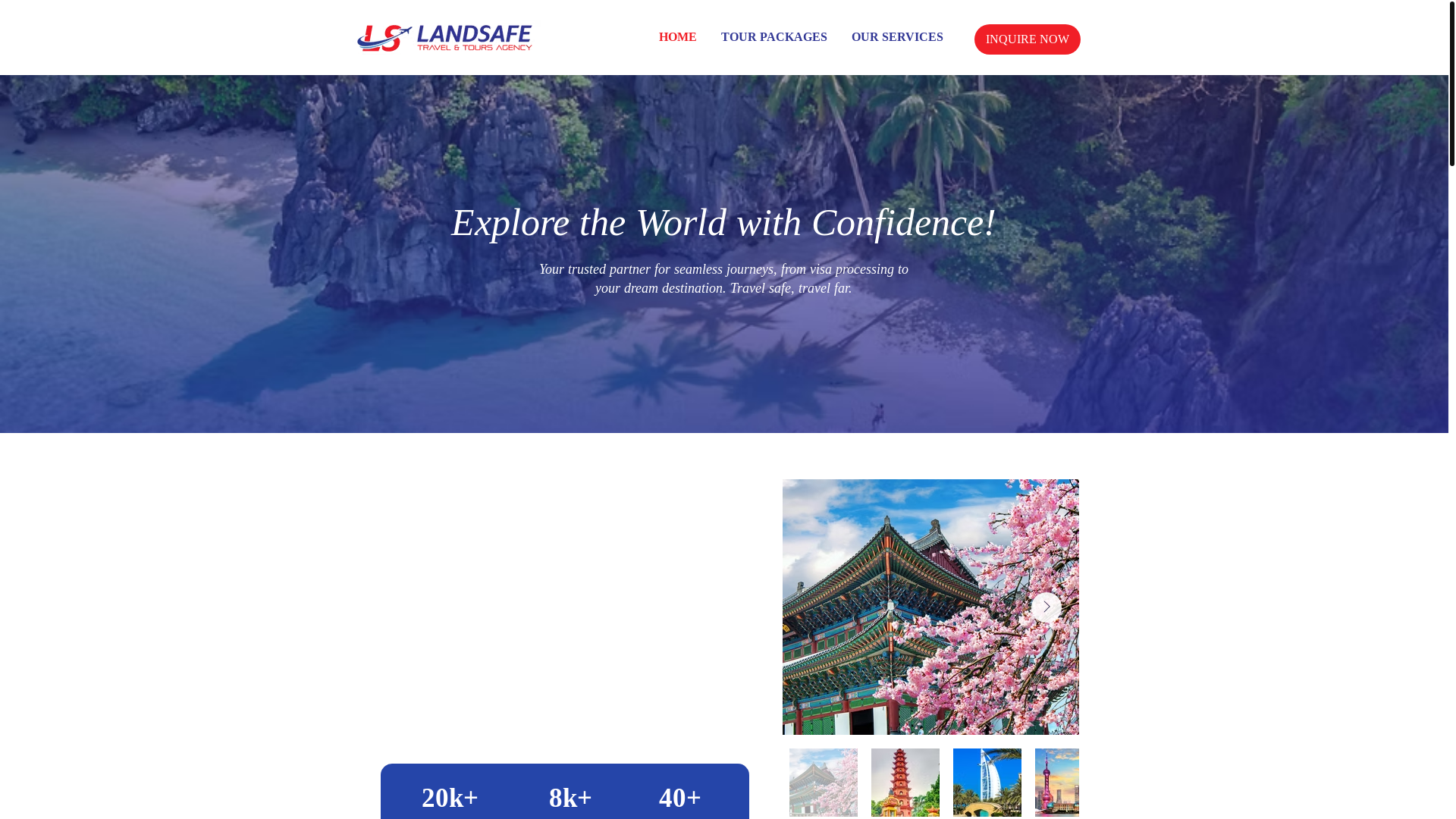 website screenshot of https://landsafetravelandtours.com/