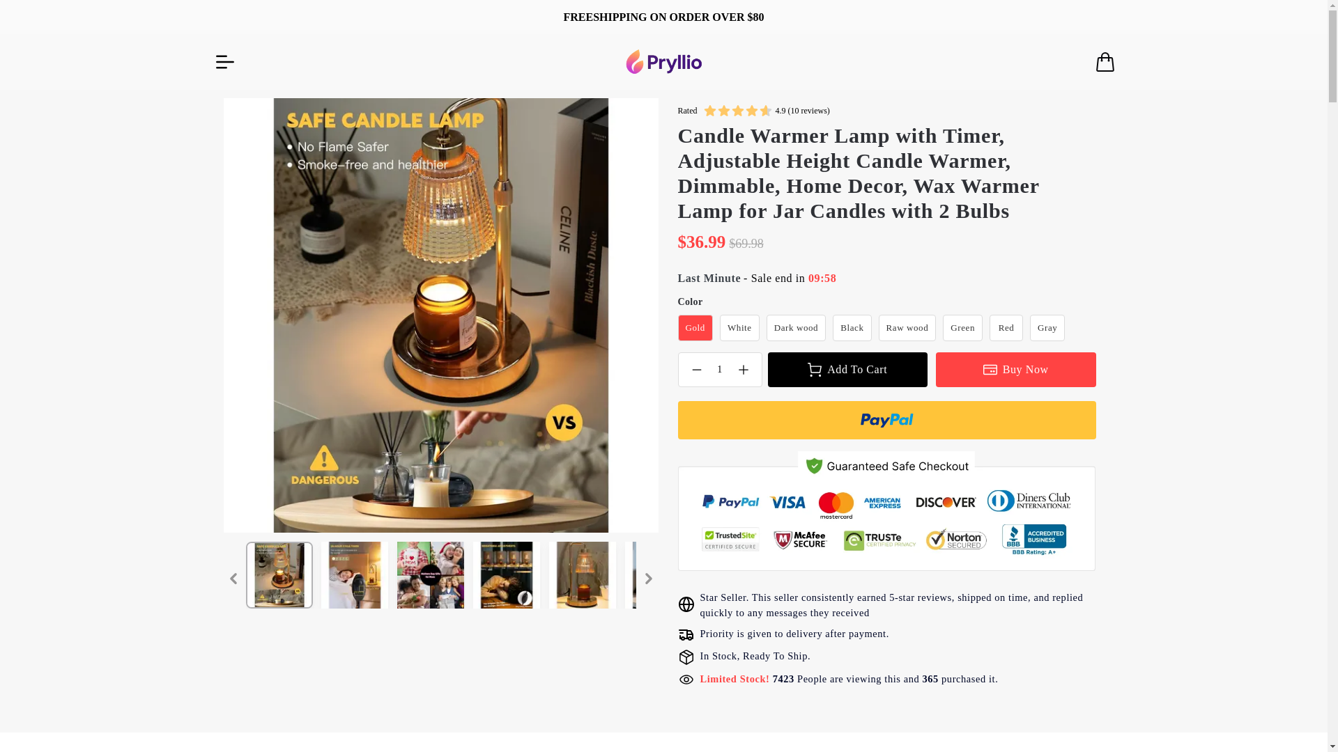 website screenshot of https://www.pryllio.com/products/candle-warmer-dimmable