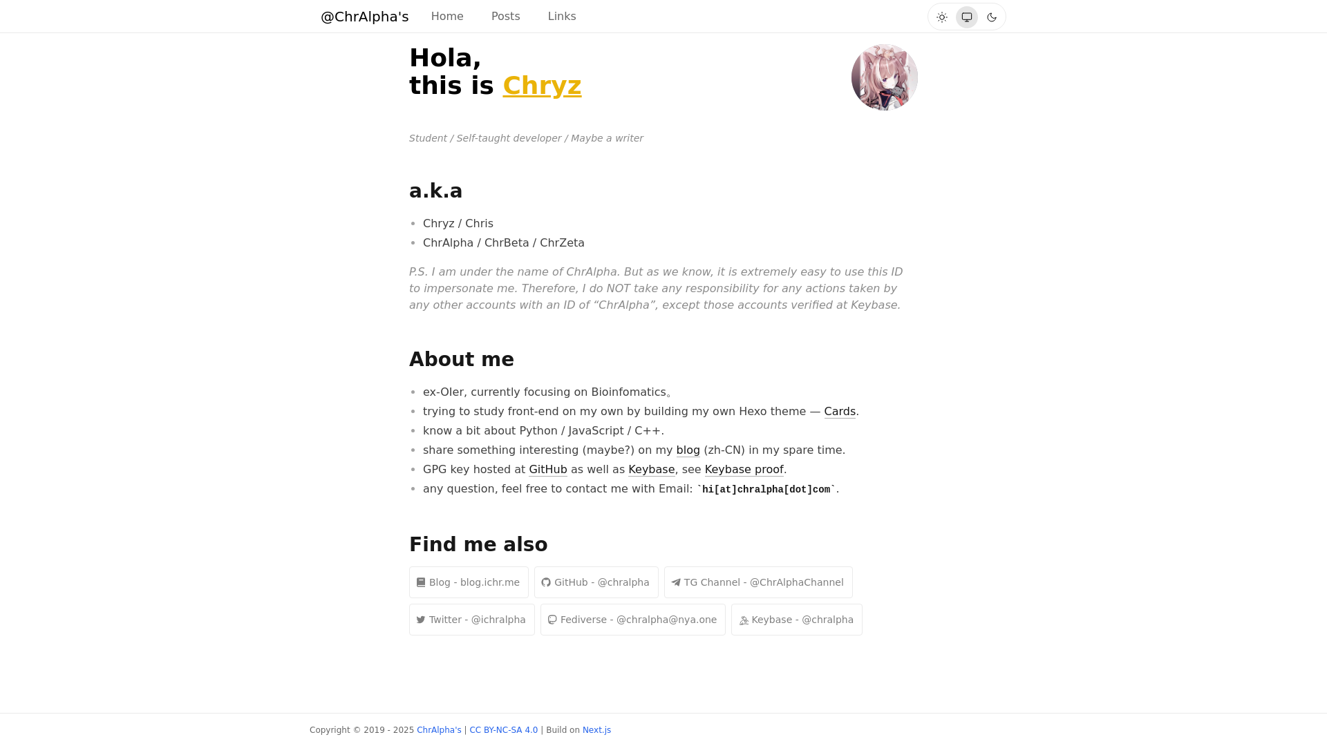 website screenshot of https://ichr.me