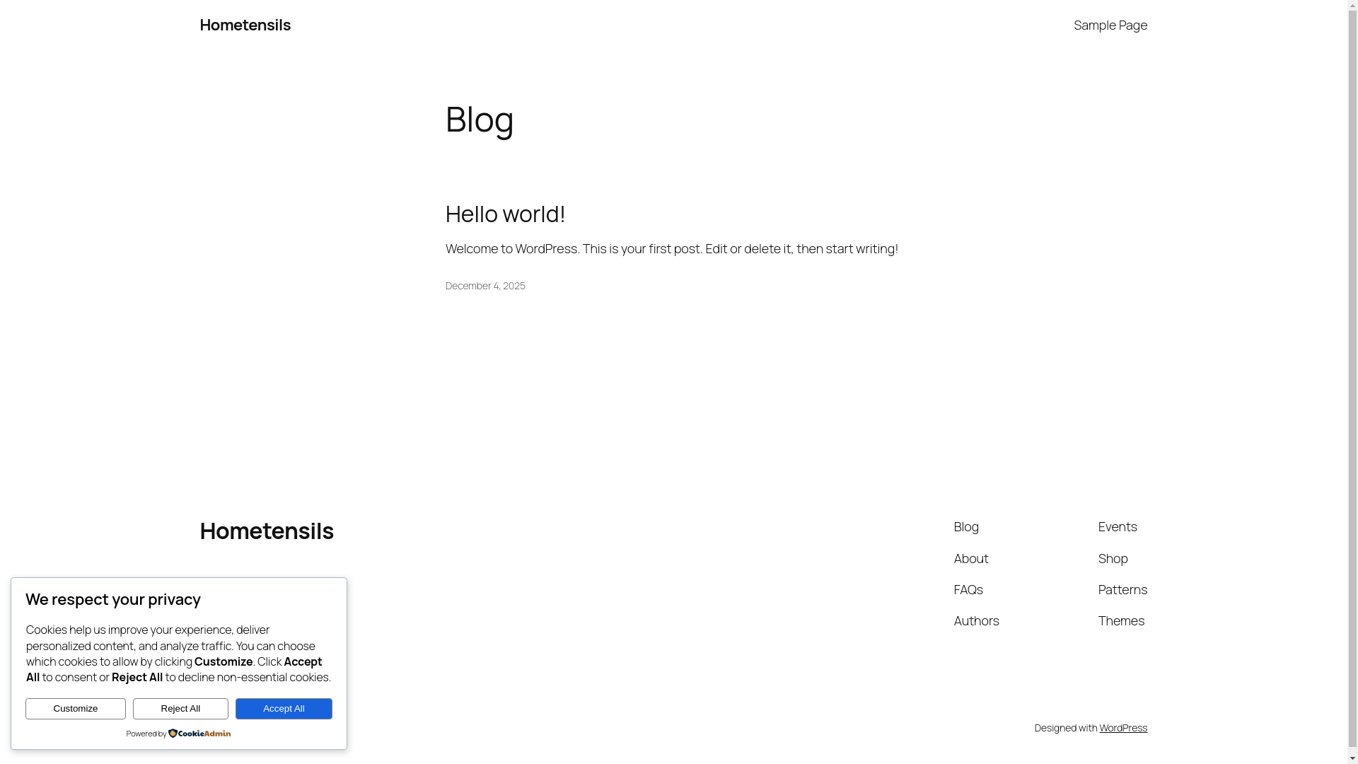 website screenshot of https://hometensils.biz/