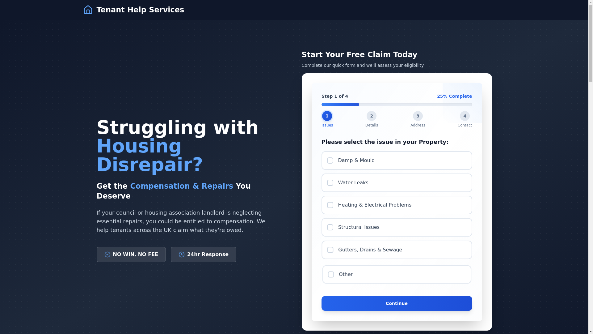 website screenshot of https://tenanthelpteam.co.uk/