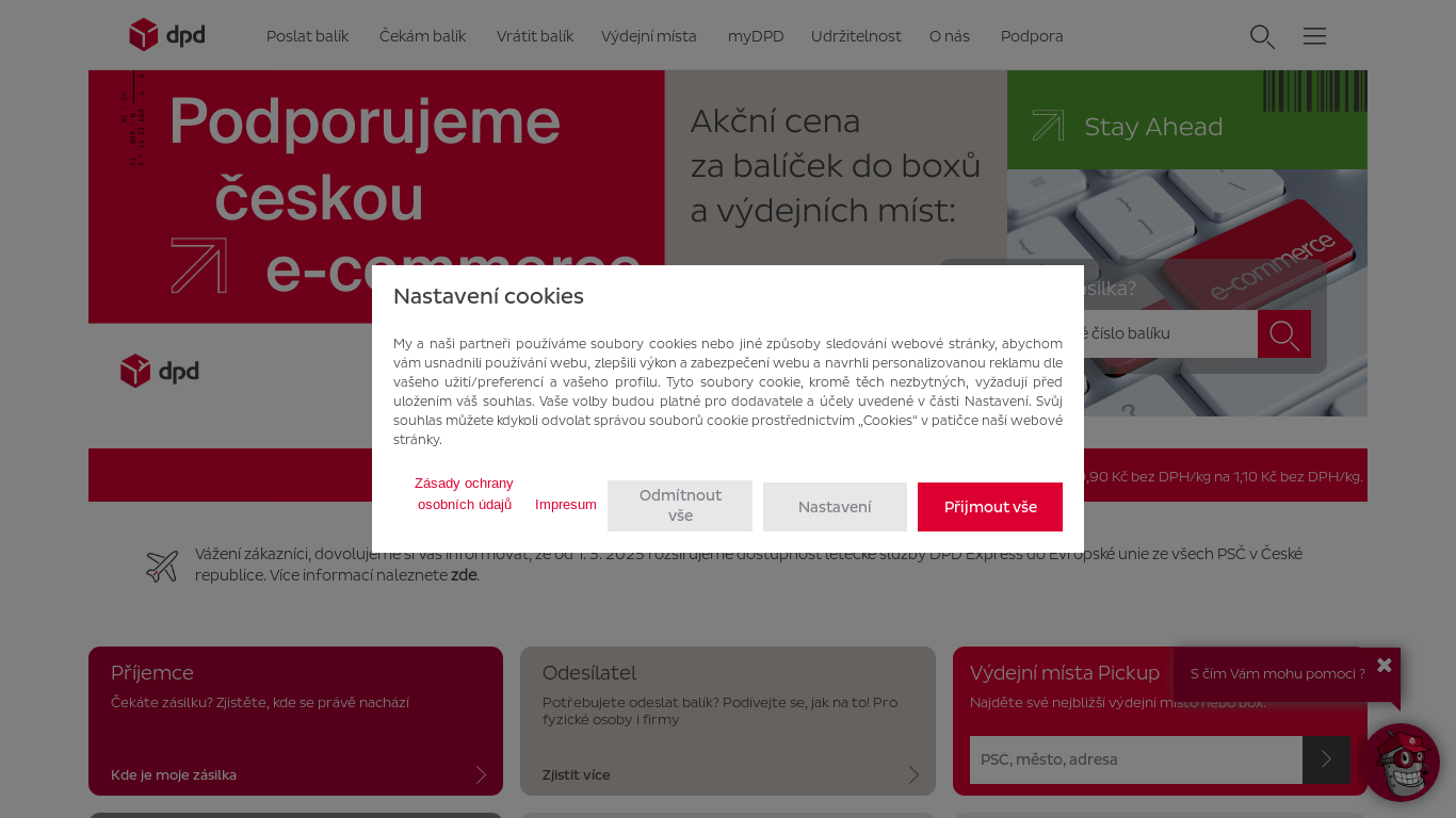 website screenshot of https://www.dpd.cz/