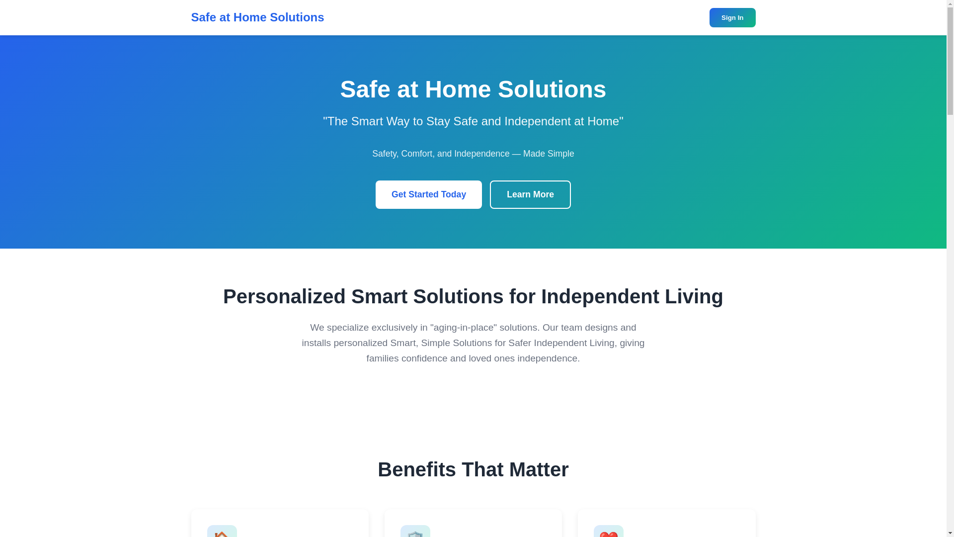 website screenshot of https://safeathomesolutions.org/