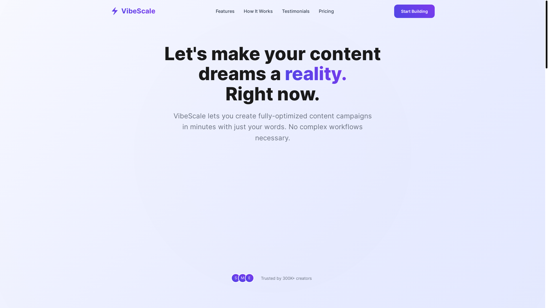 website screenshot of https://vibescale.ai/