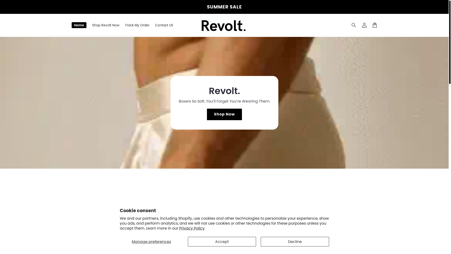 website screenshot of https://myrevoltunderwear.com/