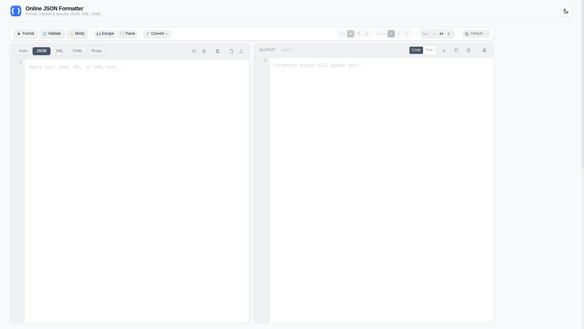 website screenshot of https://onlinejsonformatter.dev/