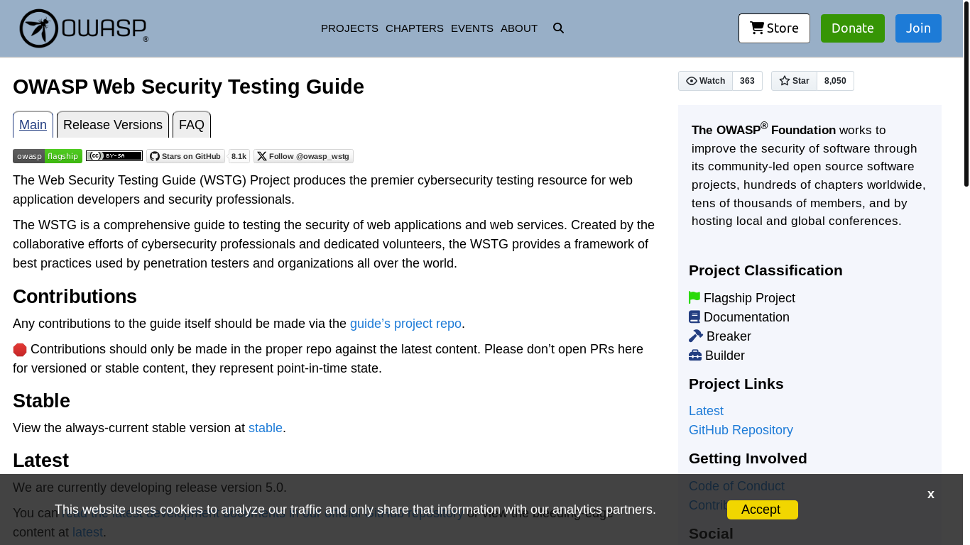 website screenshot of https://owasp.org/www-project-web-security-testing-guide/