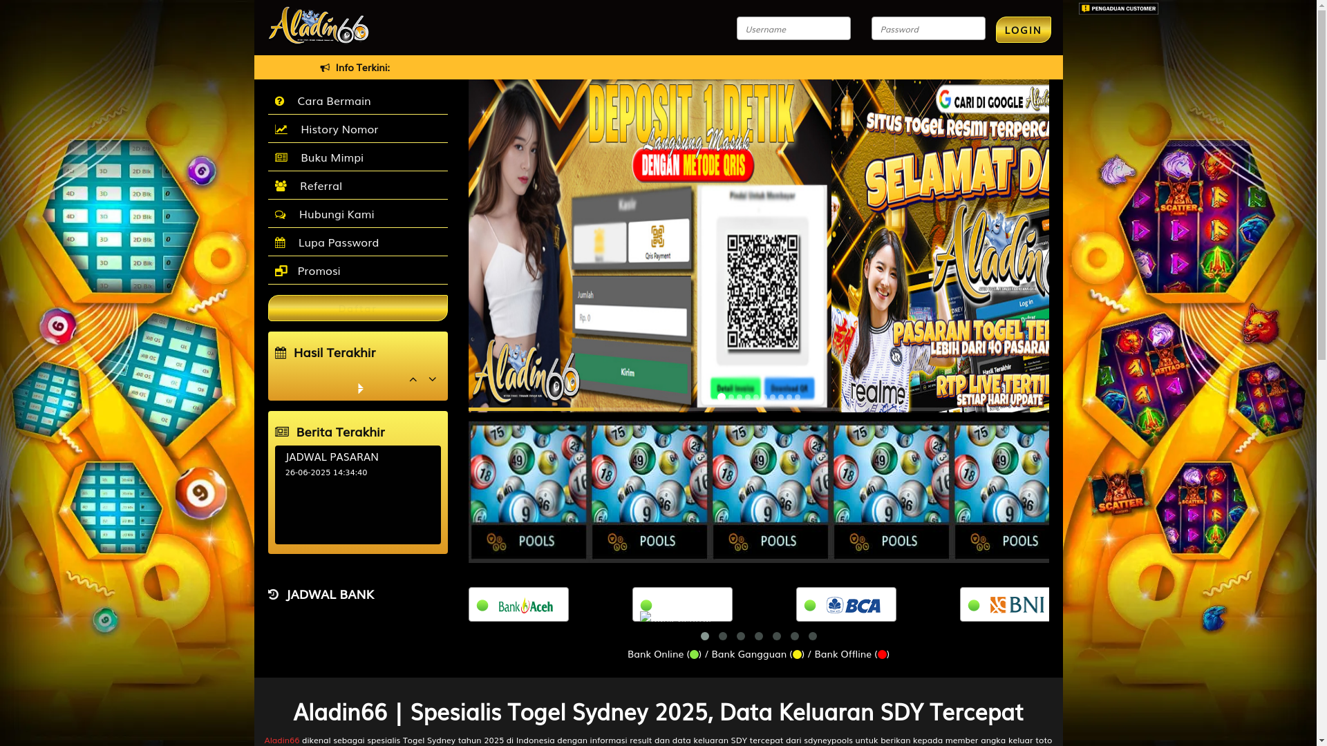website screenshot of https://aladin66a.pro/